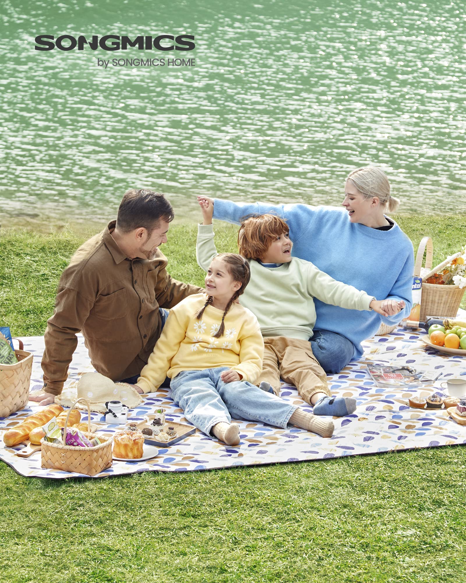Couverture De Pique-nique XXL 200x300cm Imperméable - Blanc Bleu à Carreaux - Camping