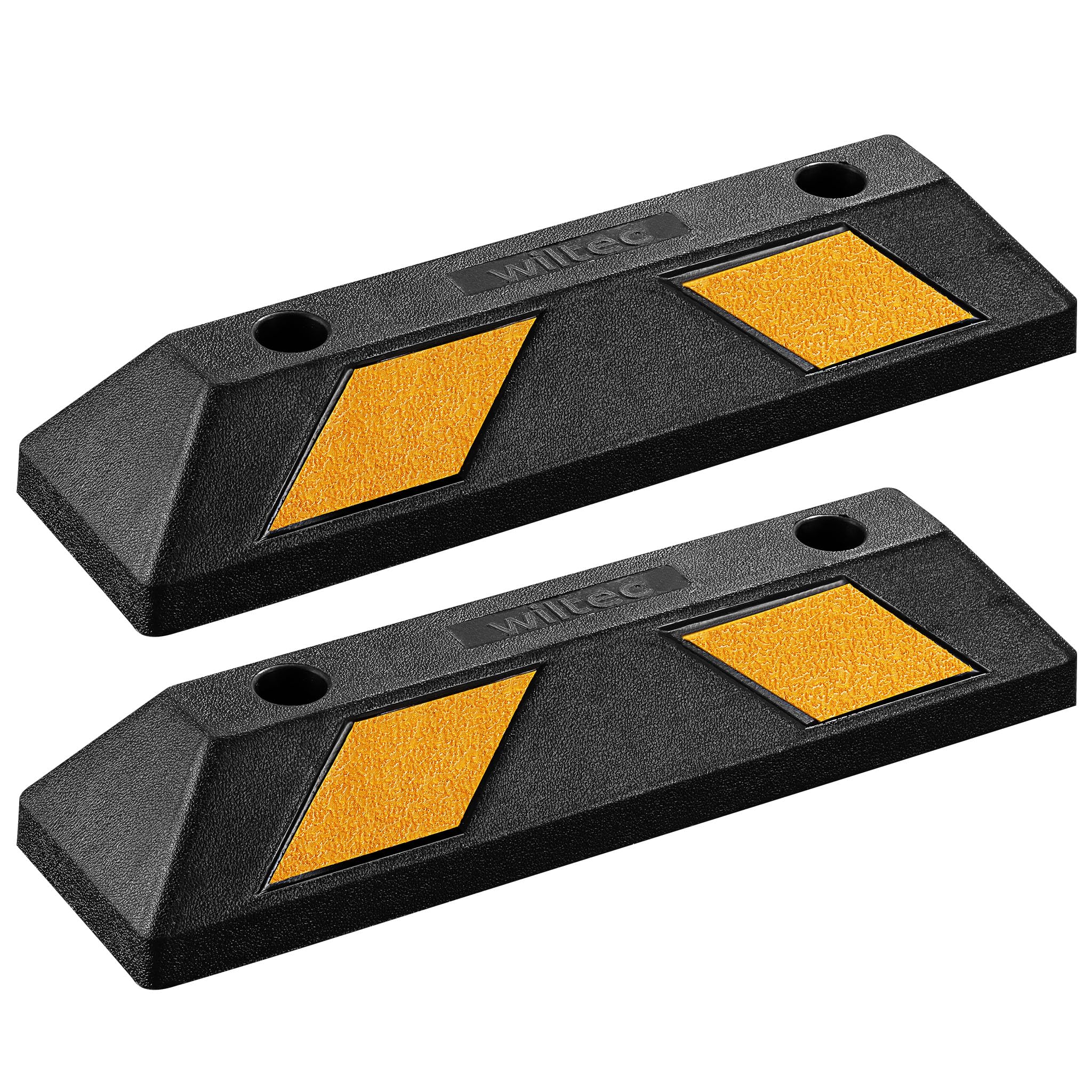 Wiltec Juego 2 topes de aparcamiento 55 x 15 x 10 cm caucho con bandas reflectoras