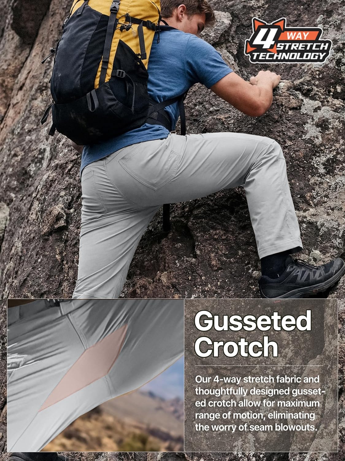 FREE SOLDIER Men's Outdoor Cargo Hiking Pants with Belt Lightweight Waterproof Quick Dry Tactical Pants Nylon Spandex