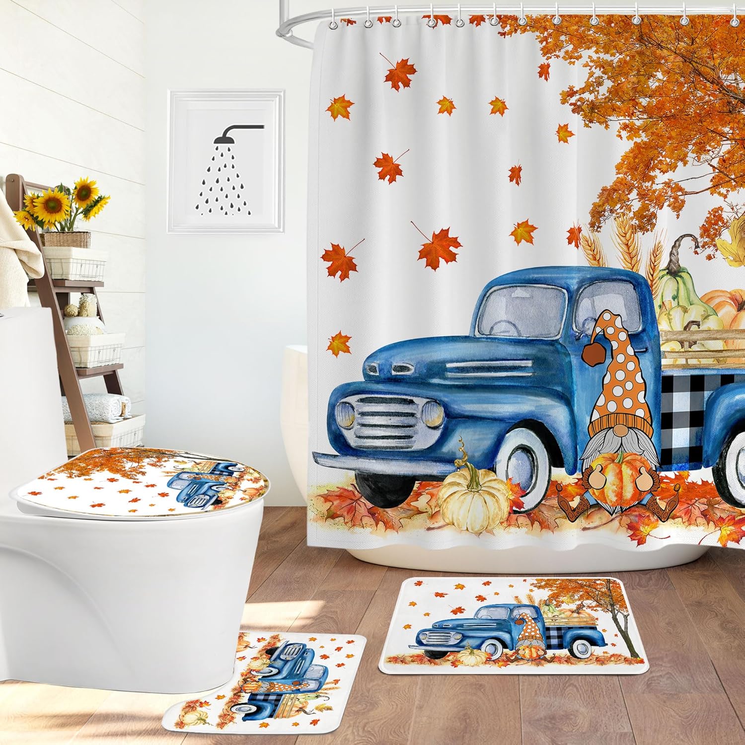 Thanksgiving Fall Shower Curtain Set for Bathroom,4 Piece