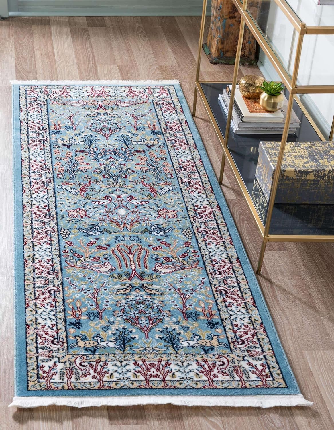 Rugs.com Rabia Collection Rug – 2' 7 x 7' Runner Blue Low Rug Perfect for Hallways, Entryways