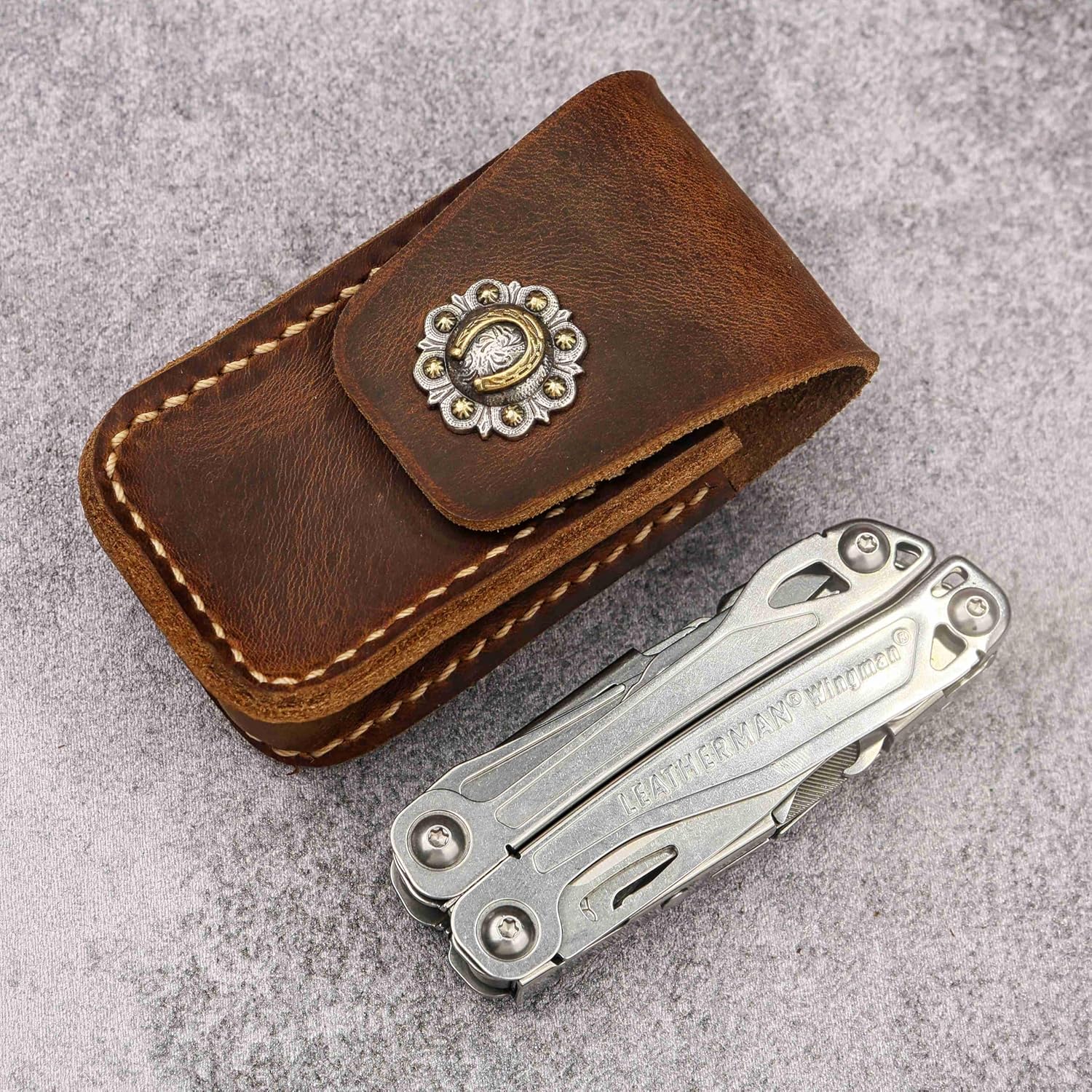 Custom genuine leather multitool sheath belt pouch for leatherman wave Singal Surge (Larger Size)