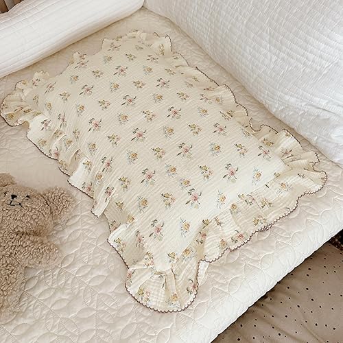 Vista 189 de BuLuTu Funda de almohada de muselina de algodón para niños pequeños, tamaño estándar, estampado de flores de Galsang, suave funda de almohada