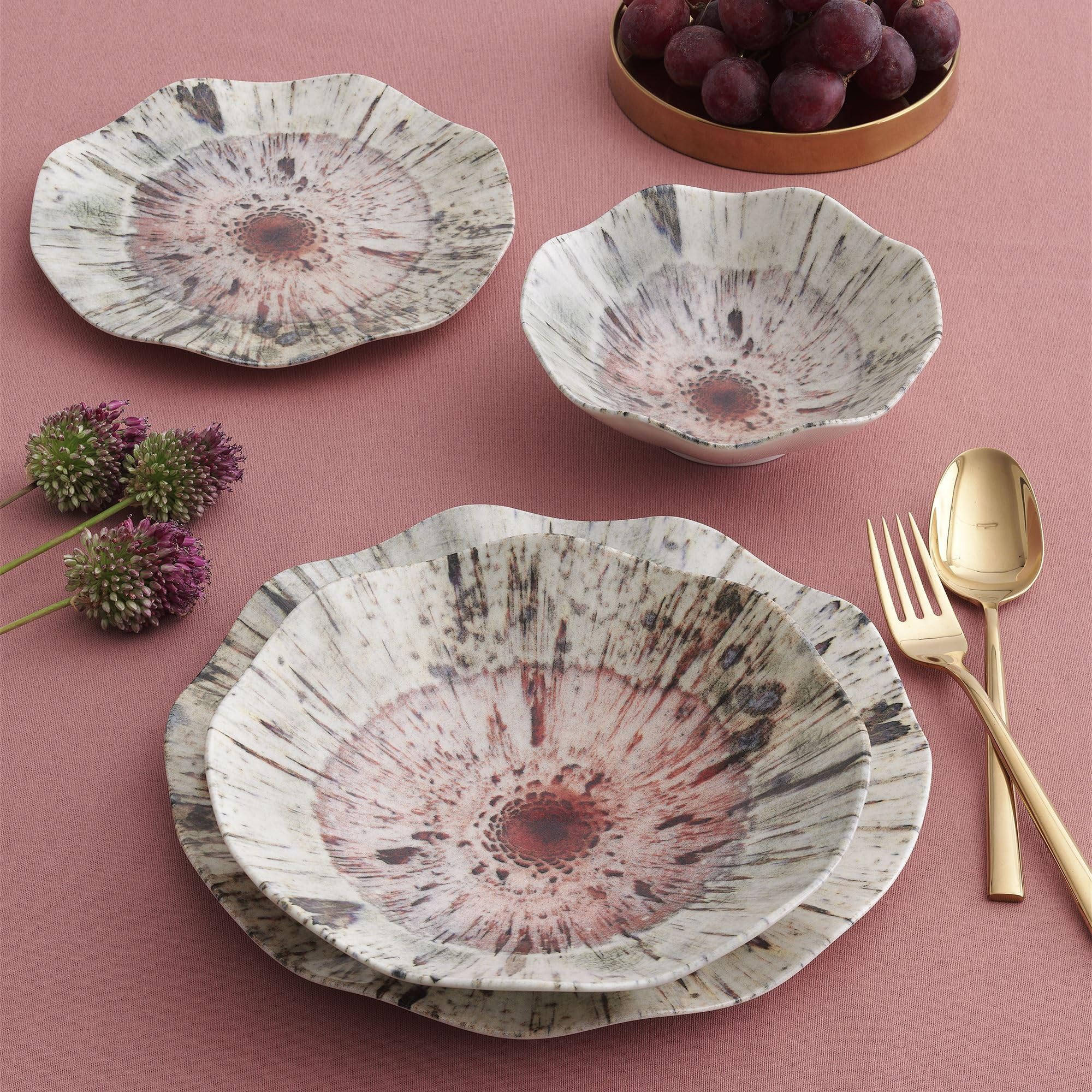Elegancki 24-częściowy serwis obiadowy, 100% porcelana, w zestawie talerze do serwowania, miski i talerze deserowe, można myć w zmywarce i używać w kuchence mikrofalowej