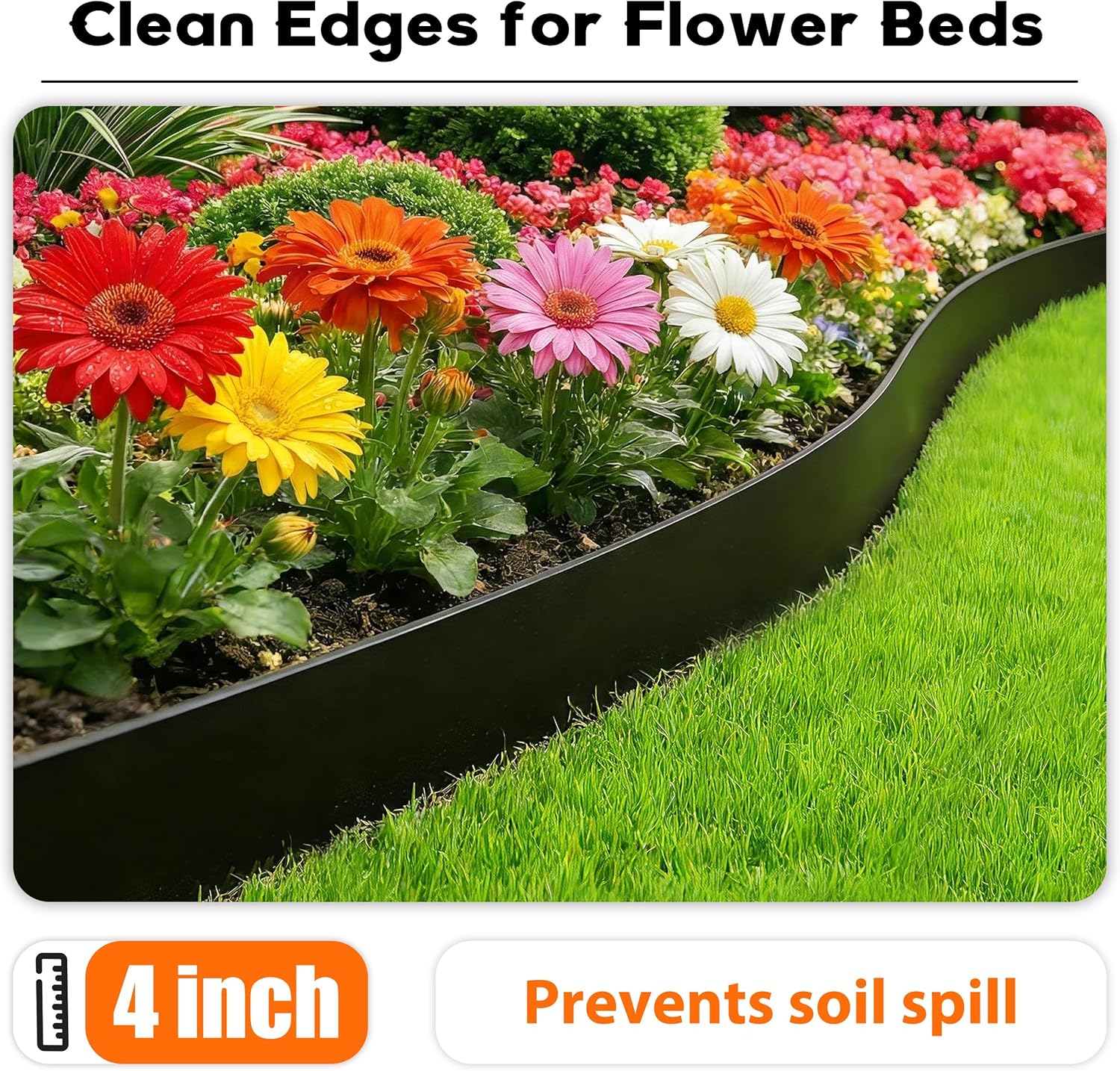 4 inch Tall Landscape Edging Kit 120FT Garden Edging with 210 Spikes for Lawn Edging and Flower Beds (Black, 120FT)