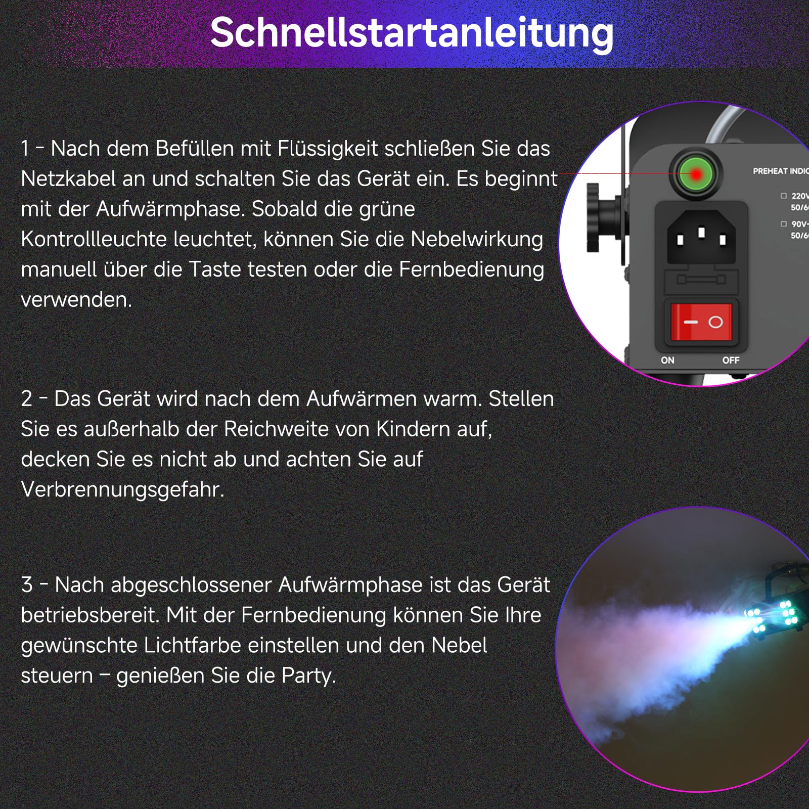 750W Nebelmaschine mit 12 RGB LEDs & kabelloser Fernbedienung, Mini Nebelmaschine mit Auto Modus & Dauernebel, tragbare Fog Machine für Halloween-Deko, Weihnachten, Hochzeit, Disco, DJ & Bühne