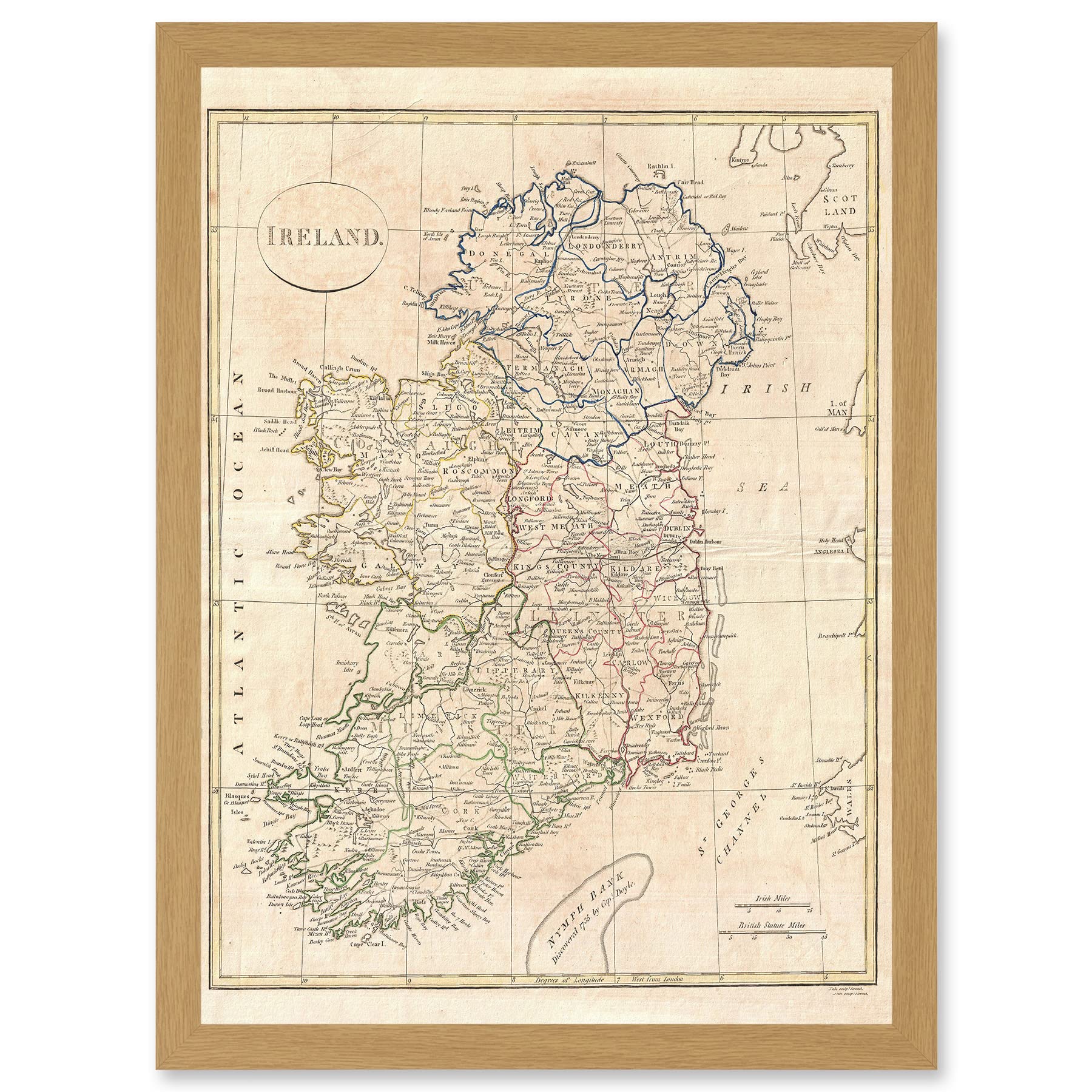 1799 Clement Cruttwell Map Ireland Vintage A4 Framed Wall Art Print