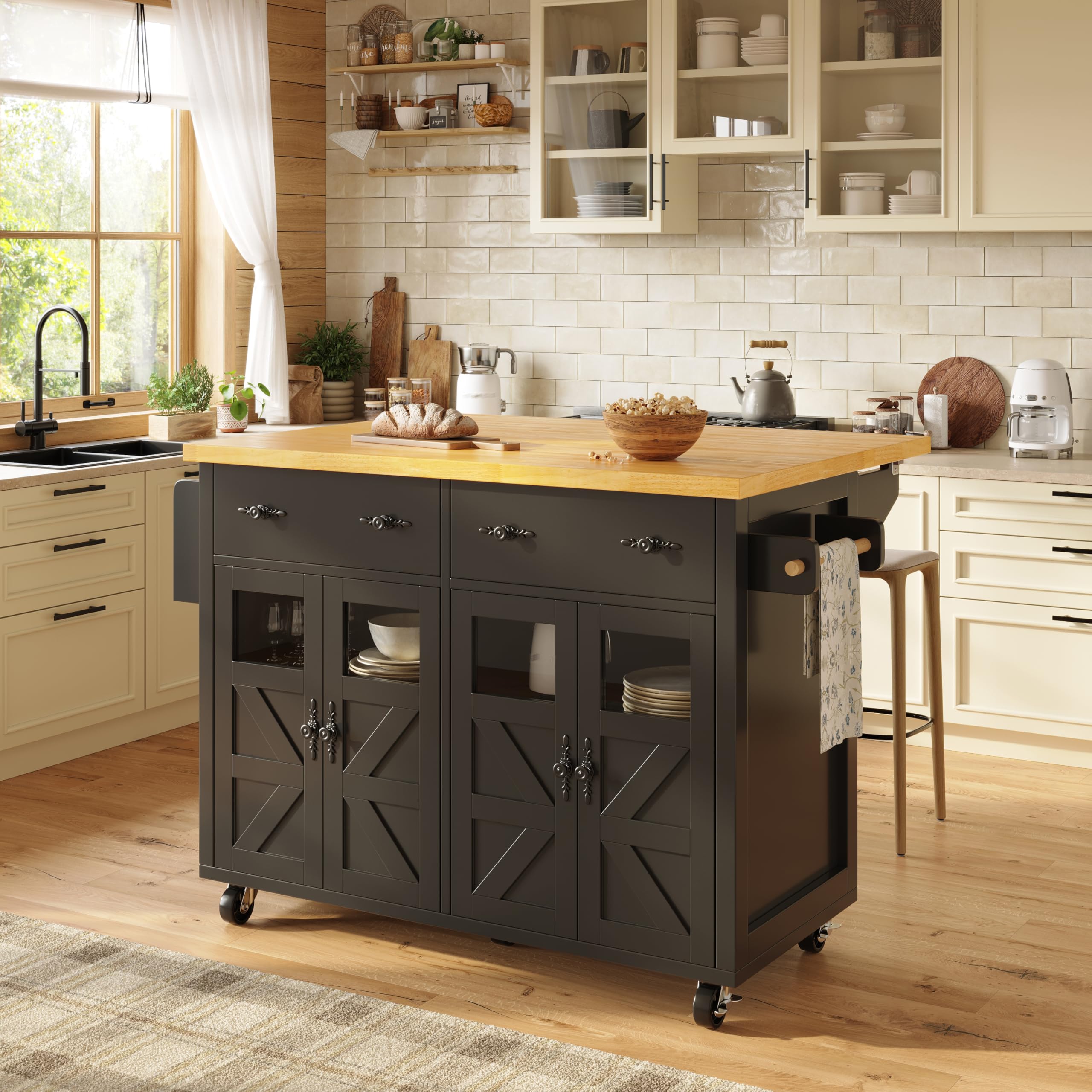 Carrito de cocina multifuncional con gran espacio de almacenamiento, plegable, con frenos