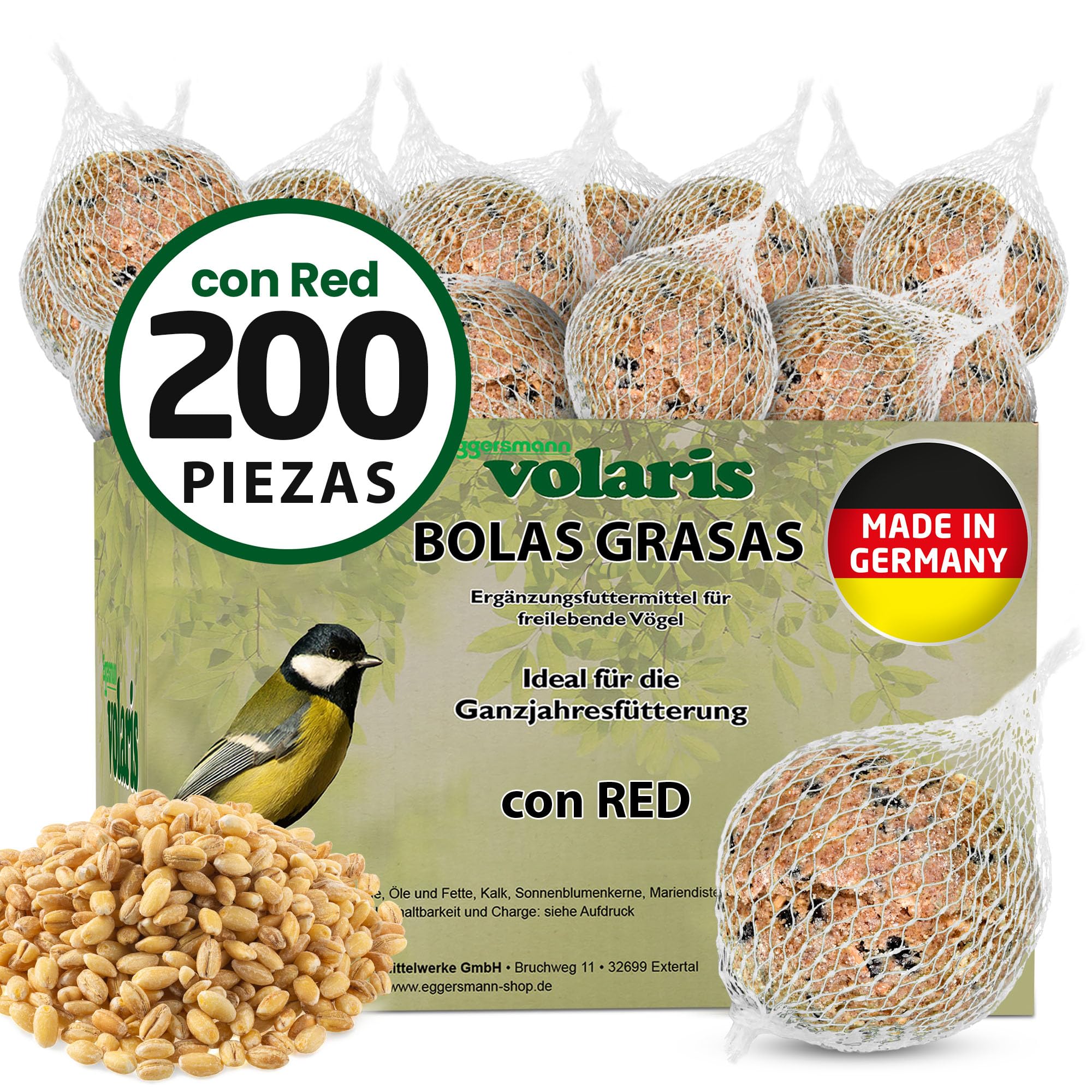 Eggersmann volaris Meisenknödel con red 200 piezas [MEISENkugeln] 18 kg – Alimento para pájaros silvestres – Bollas nutritivas para todos los pájaros de jardín – Meisenknödel en red todo el año y