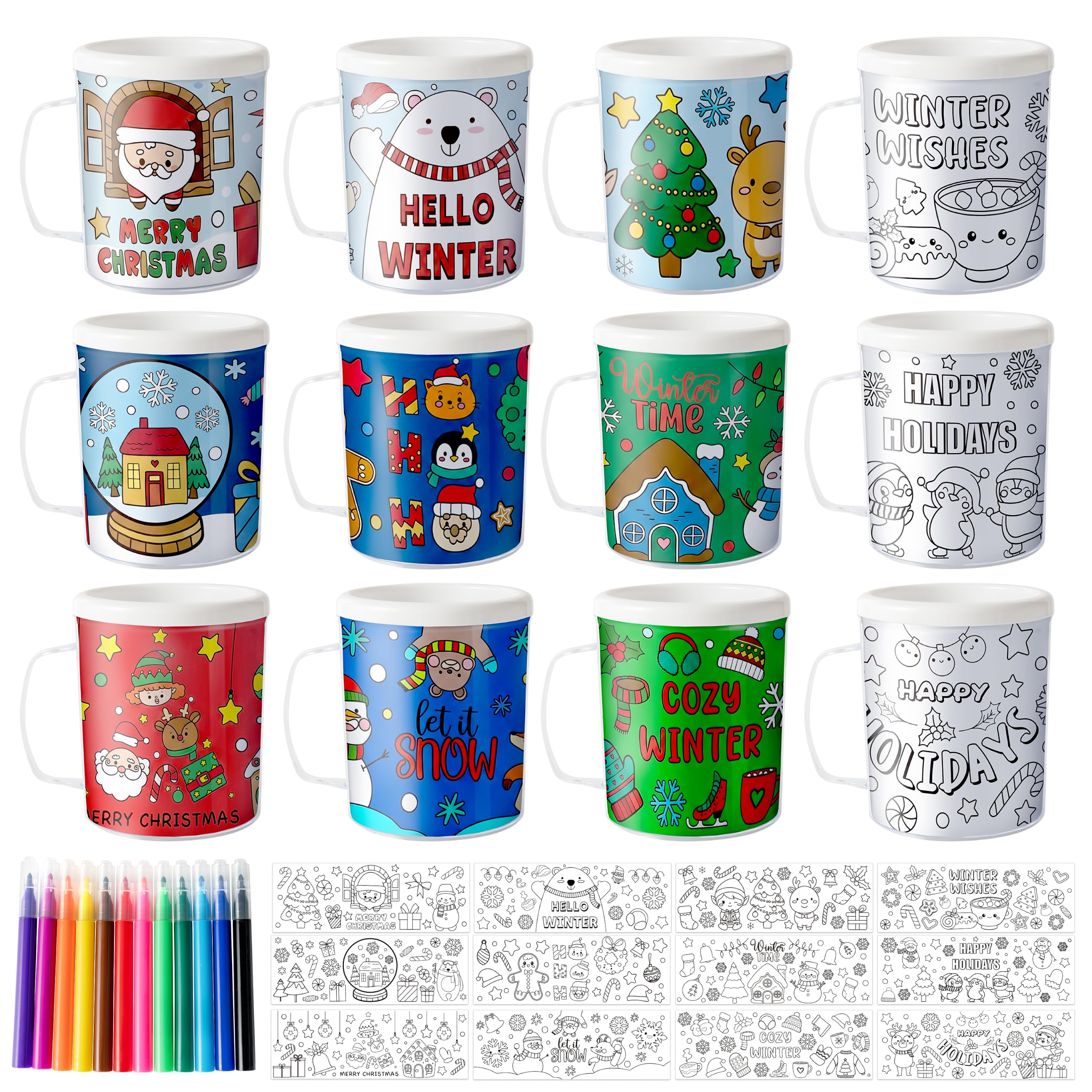 Lot de 12 tasses de Noël à colorier vos propres tasses pour enfants