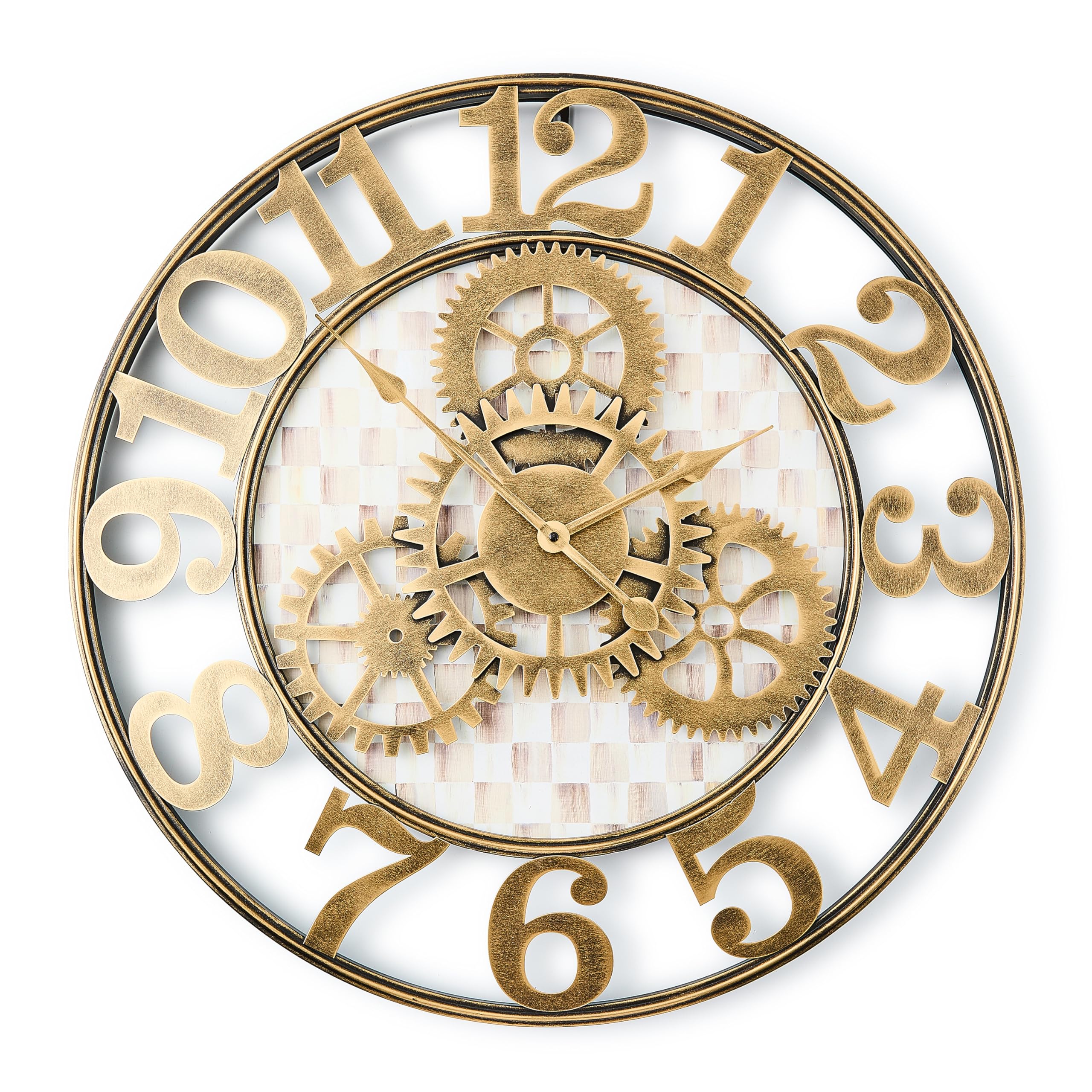 MACKENZIE-CHILDS Farmhouse Wall Clock Rustic Home Decor Large Brown-and-White Mocha Check