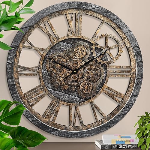 Miniatura 19 de HOIBAI Reloj de pared, relojes de pared grandes para decoración de sala de estar, 18 pulgadas, funciona con pilas, silencioso, sin tictac, moderno,