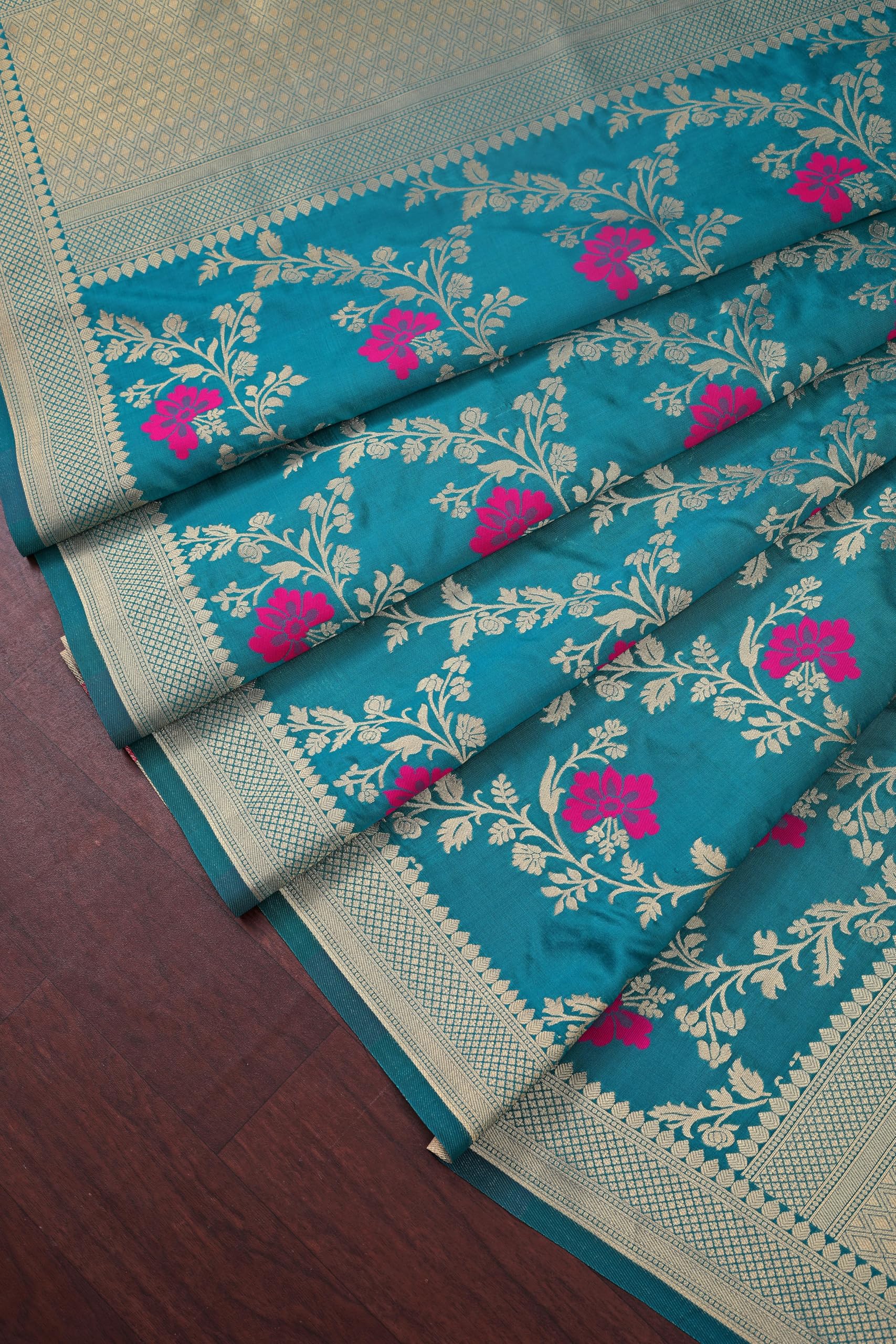 DEVANGI Women's Woven Jacquard Banarasi Silk Printed Dupatta/Chunni with Meena Work, Width 1 Meter, Length 2.5 Meter (OM-DT-22-FIROZI-F) 2