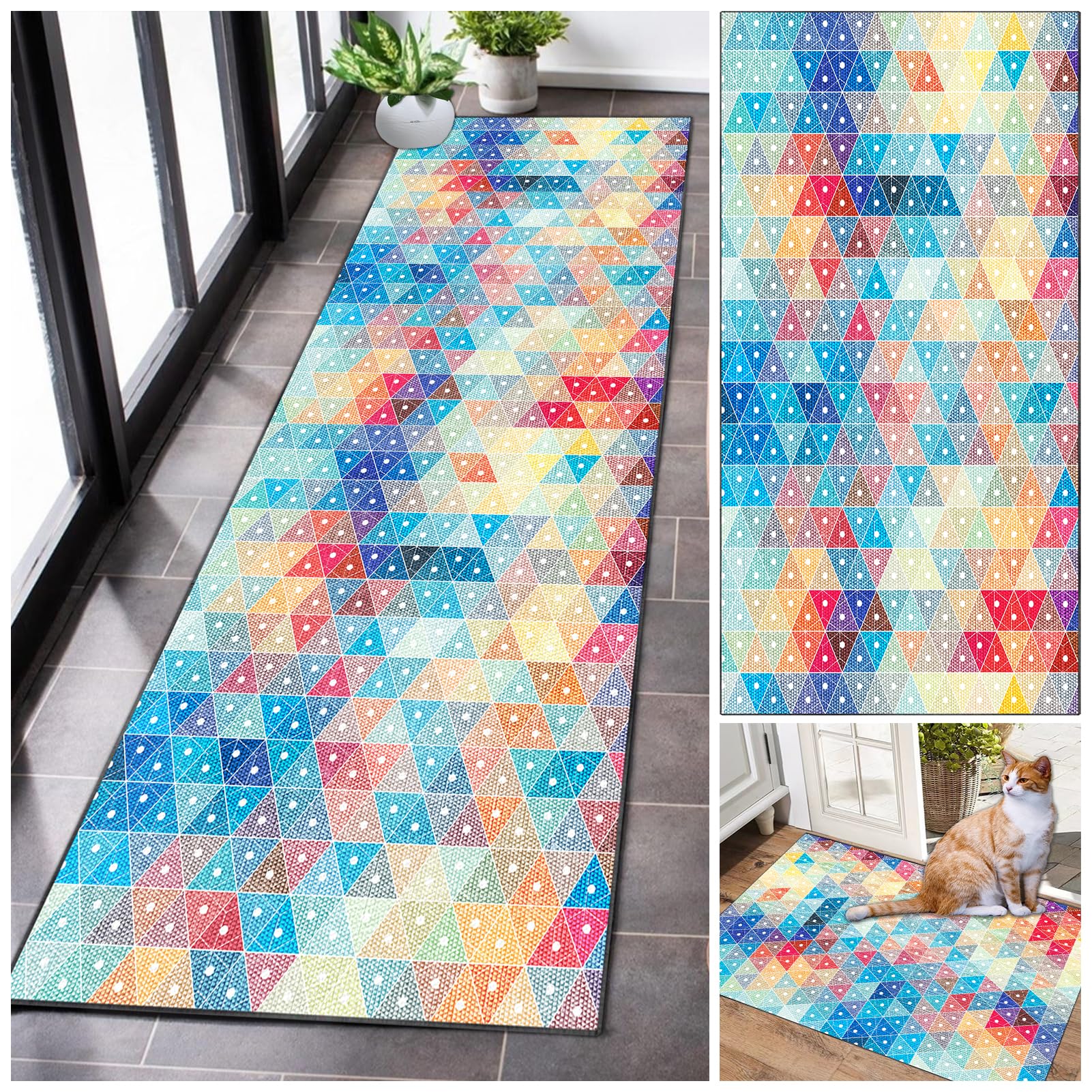 Runner Rugs for Hallway Long Non Slip Kitchen Rubber Back Carpet Runners Washable Hall Rug Carpet Floor Mat Narrow Corridor Carpet for Living Room Entryway Laundry Room Bedroom Hallway 50 x 450 cm