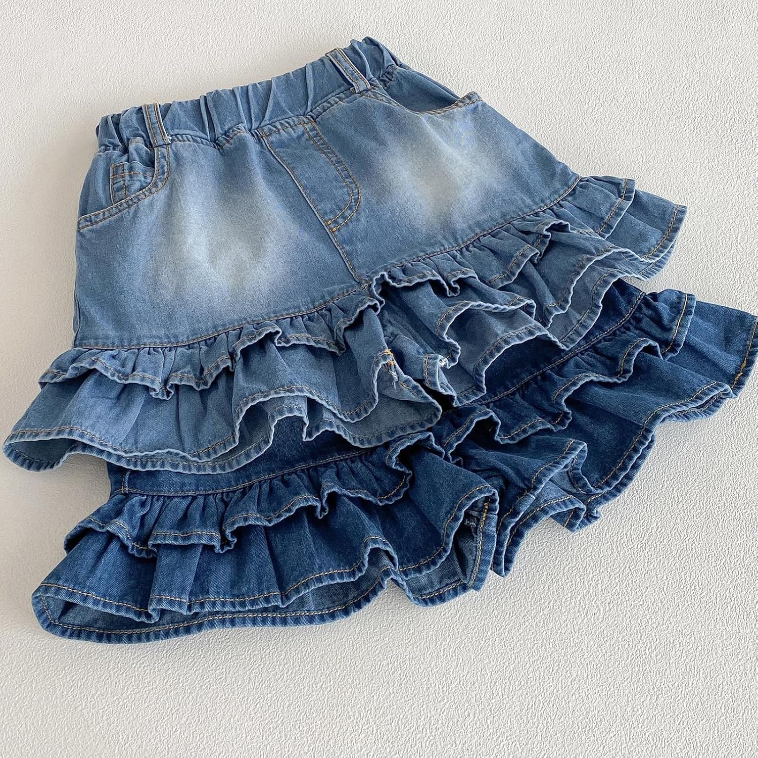 Girls Jean Shorts Kids 2 Layers Ruffles Denim Short Pants Fashion Summer Casual Skirt Shorts - Image 7