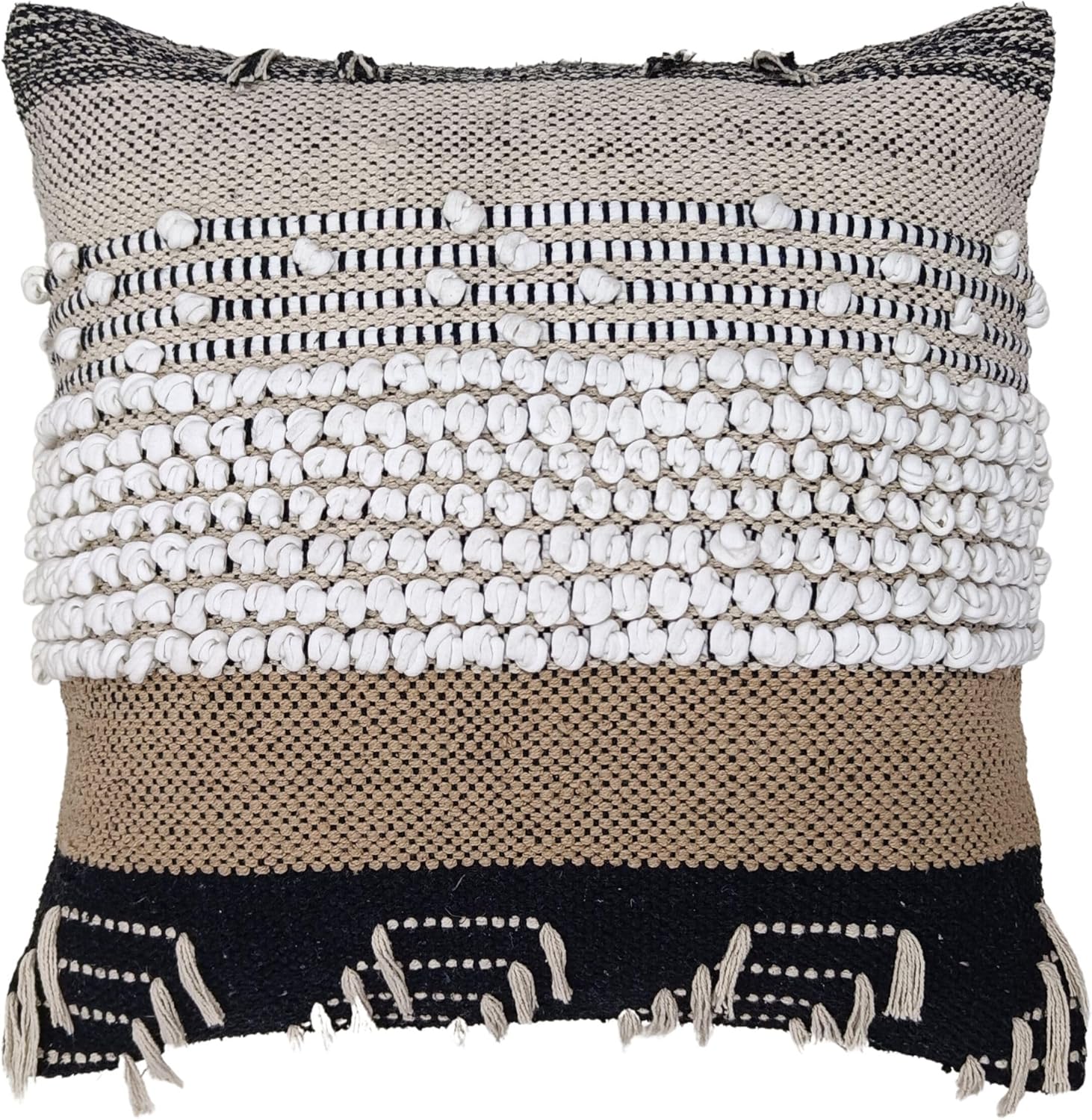 Trade Star 100% Cotton Decorative Throw Cushion Cover for Bedding with Tasseles 18x18 Inches Kilim Beautiful Handwoven Cushion Case Boho Tufted Pillow Cover