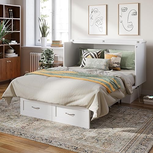 Miniatura 2 de AFI Monroe - Cómoda de cama Murphy de tamaño matrimonial con colchón, almacenamiento y cargador integrado, color blanco