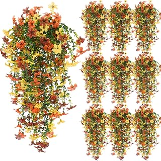 Daifunli 10 Pcs Fall Artificial Hanging Flowers Outdoor Fake Trailing Plant
