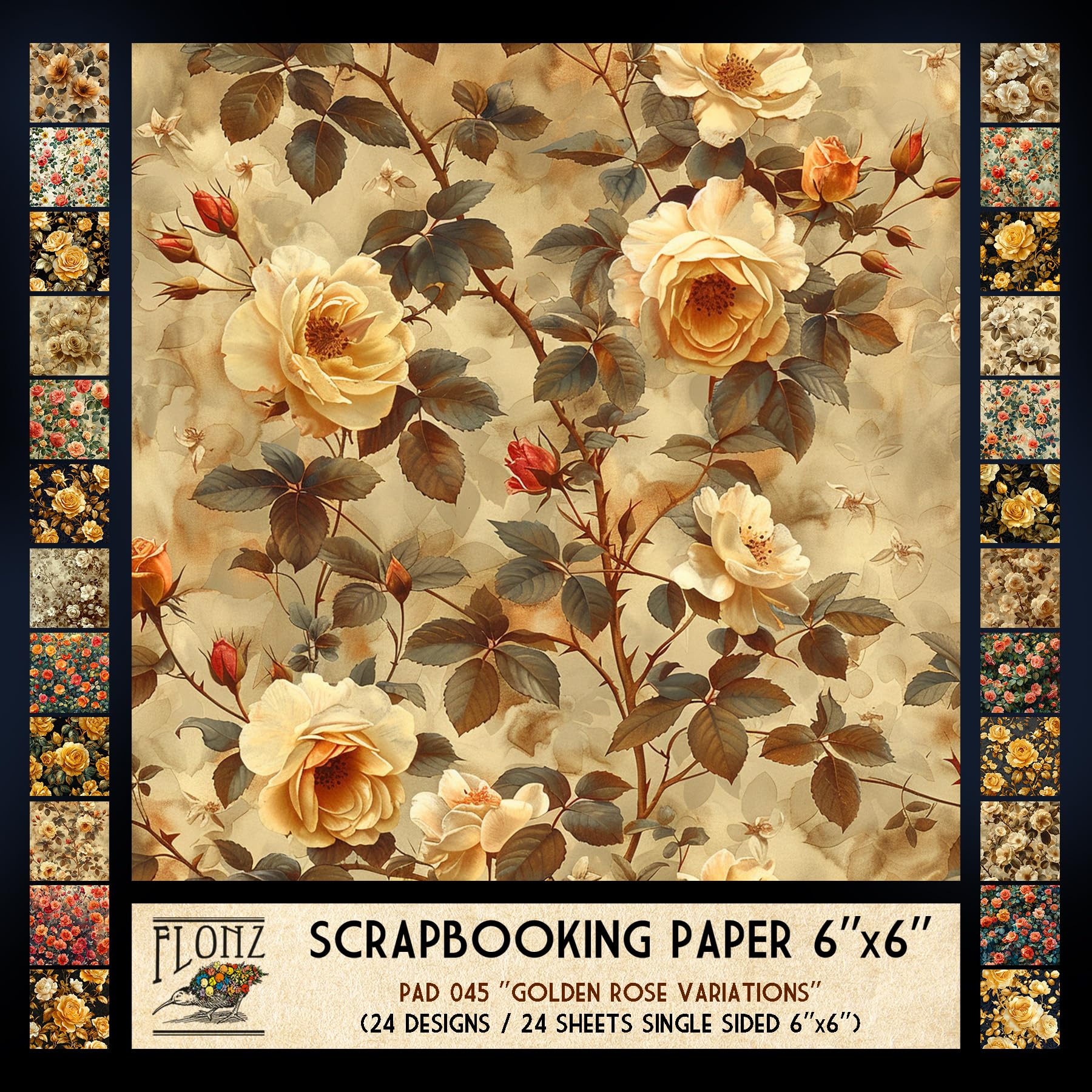 Papier pour scrapbooking floral vintage rose dorée pour carterie 15x15 - 3