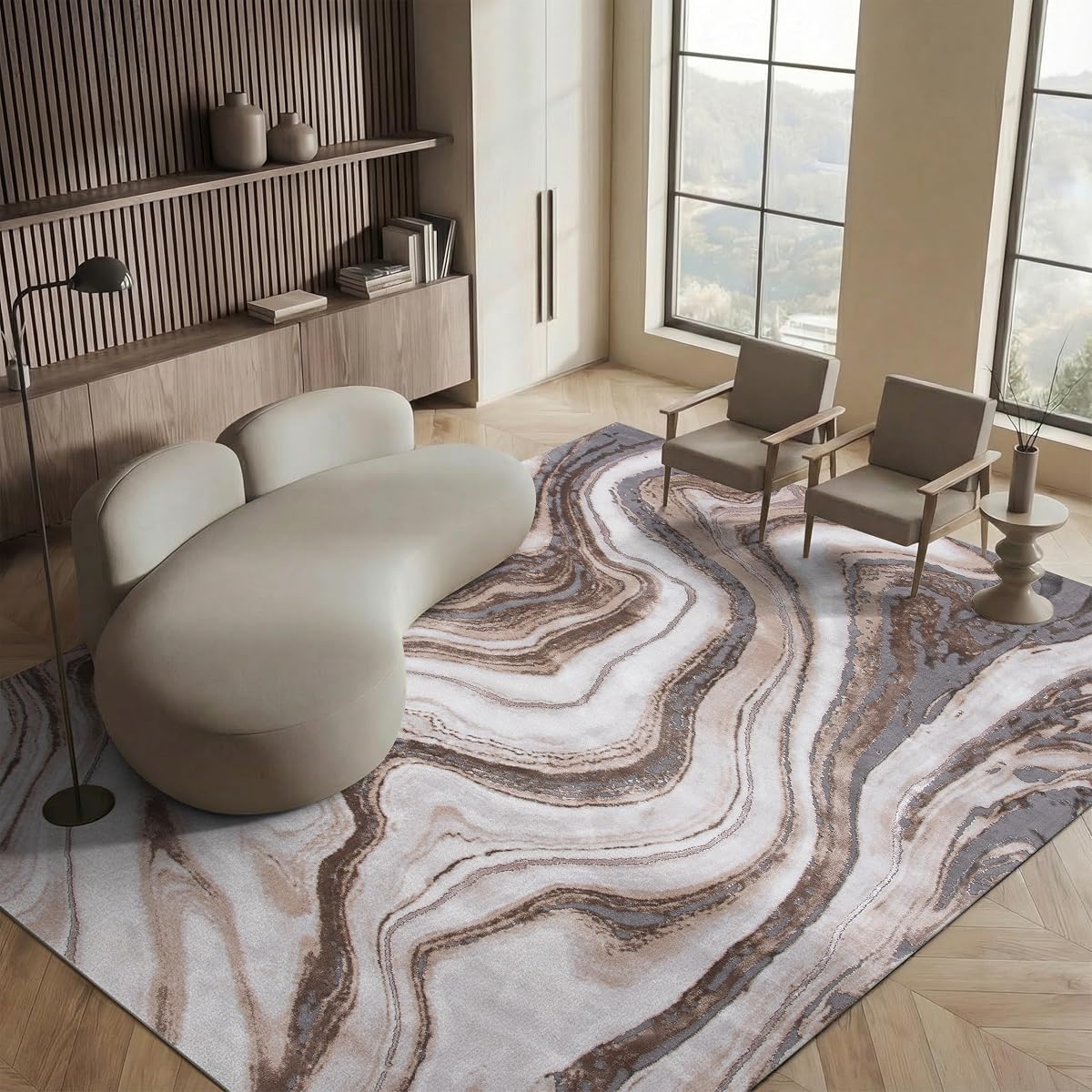 Craft Collection Area Rug - 6'7" x 9', Gold & Grey, Modern Abstract Design, Non-Shedding & Easy Care, Ideal for High Traffic Areas in Living Room, Bedroom (CFT819D)