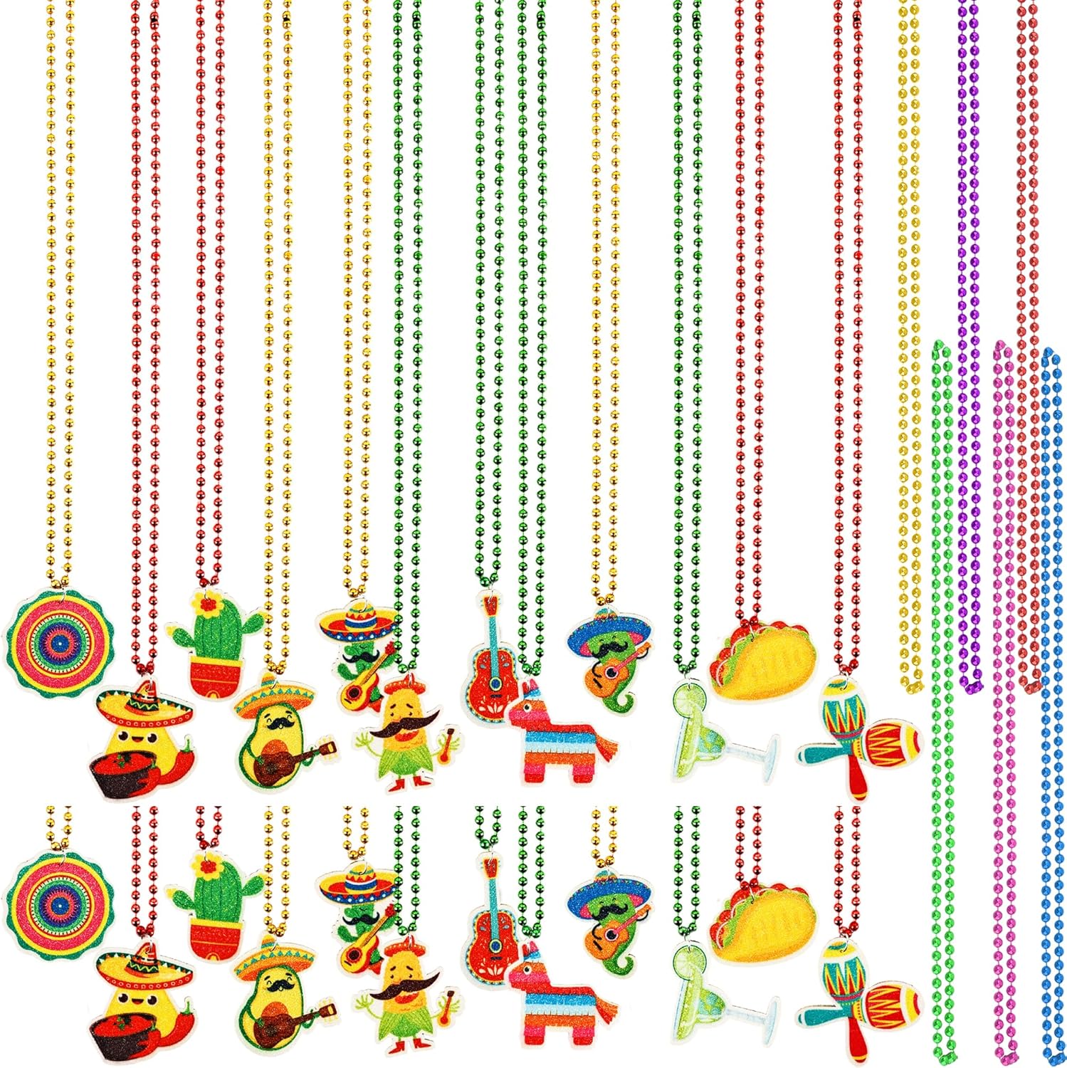 30 Pcs Fiesta Party Necklaces Mexican Beaded Necklaces Bulk for Mexican Fiesta Bachelorette Theme Party Decorations