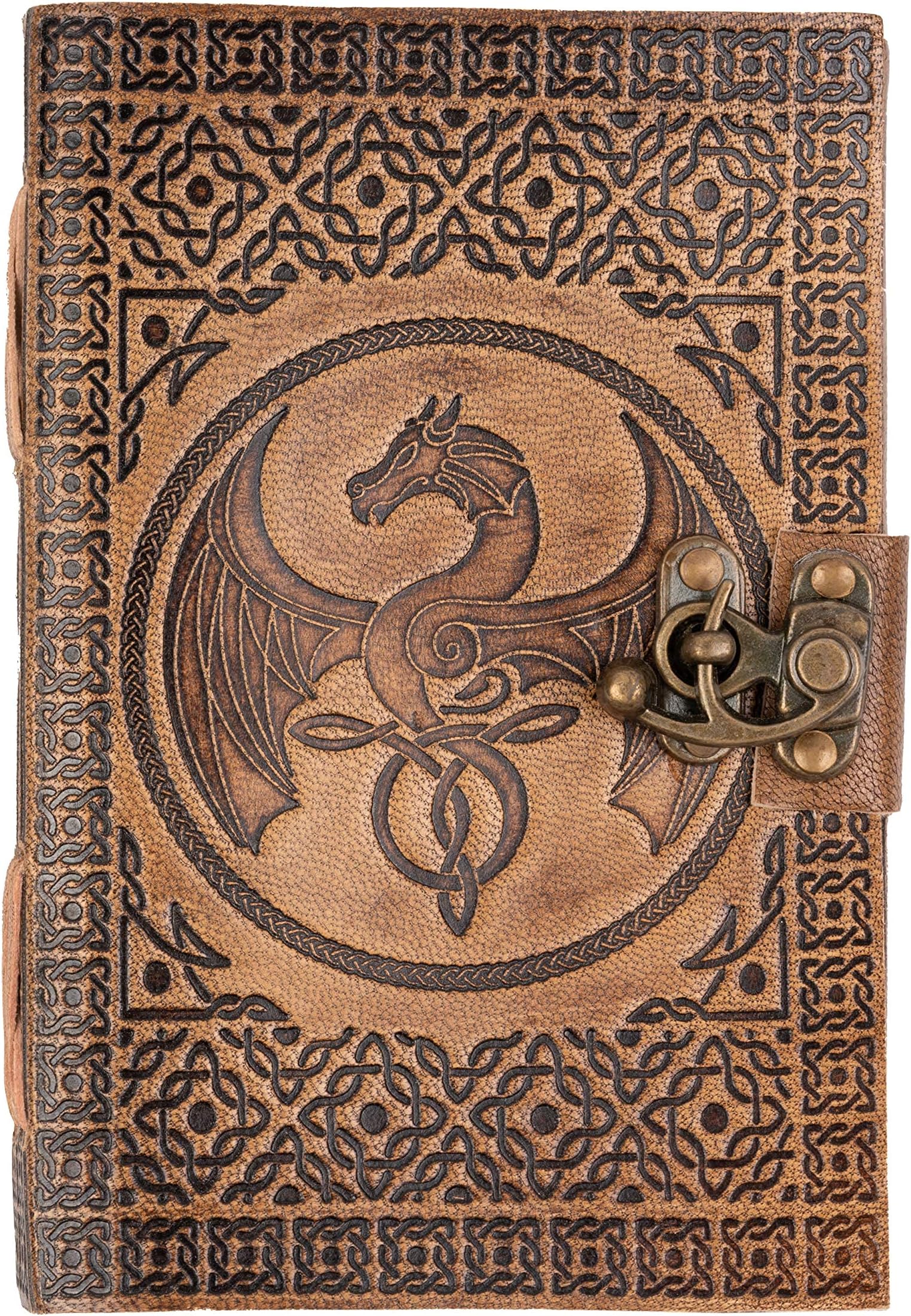 DreamKeeper Leather Journal – Vintage Celtic Diary with Lock for Men and Women – Embossed Genuine Leather Notebook – A6 Handmade Luxury Book Journal for Notes, Sketches, Travel, Memories