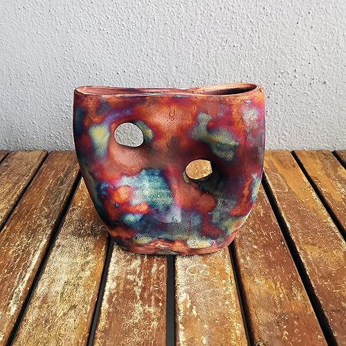 Miniatura 4 de RAAQUU Umi - Jarrón Raku de cerámica hecho a mano de 5 pulgadas, regalos de cerámica para ella, bohemio, caja de regalo, regalo para mamá, regalo de