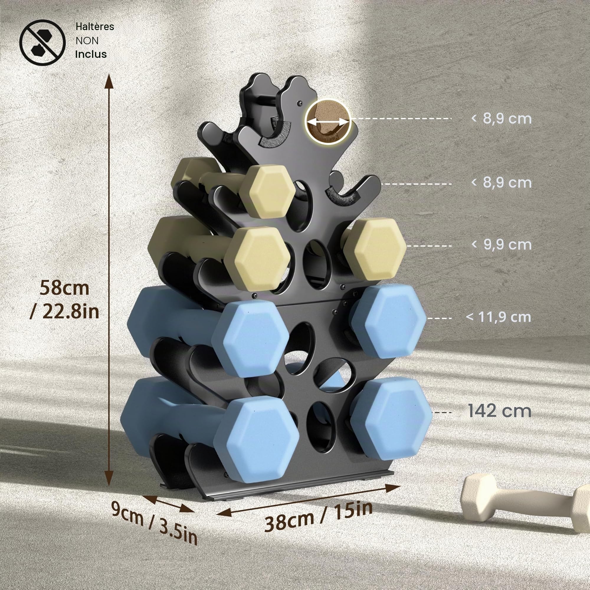 Support Halteres 5-Niveaux Rangement Poids Musculation Rack Haltere Métal (Haltères non inclus)