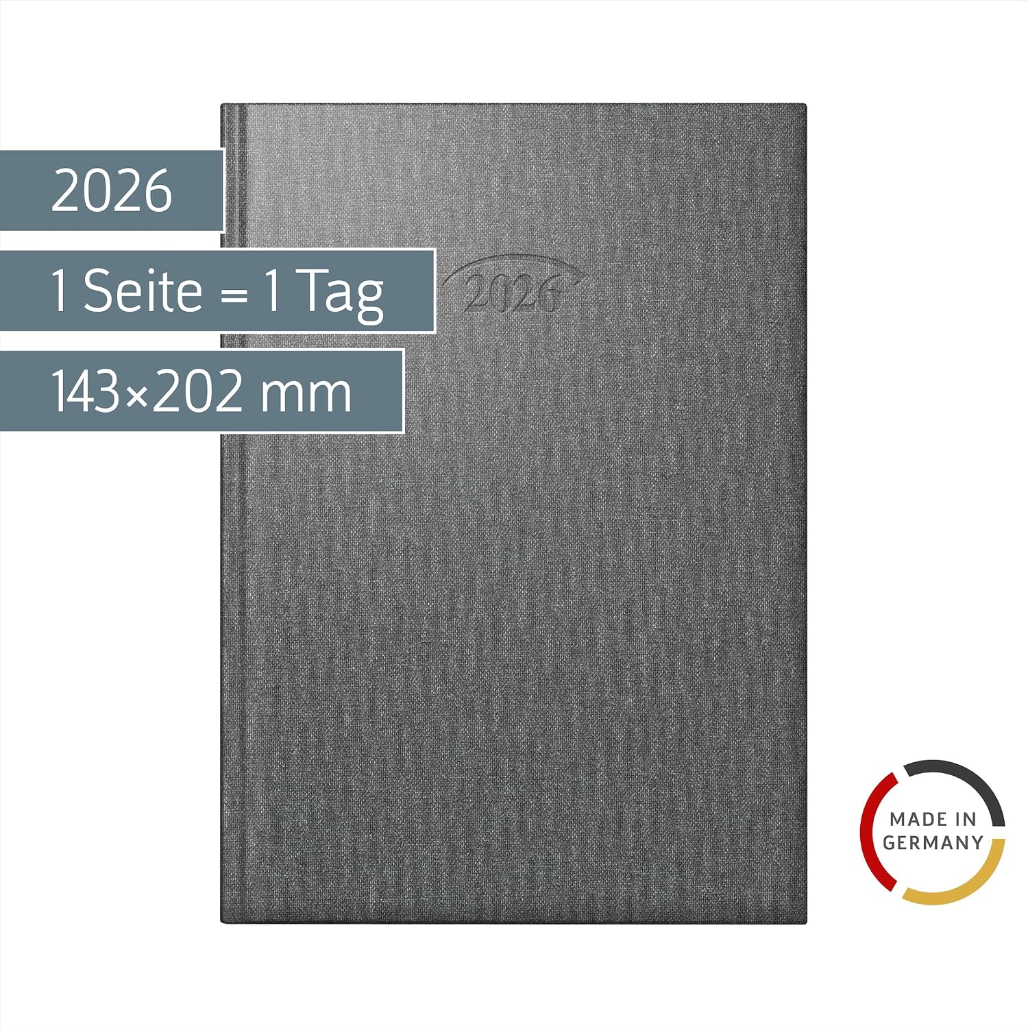 BRUNNEN Book Calendar Model 765 2026 | A5, Plastic, Stratos-Silver