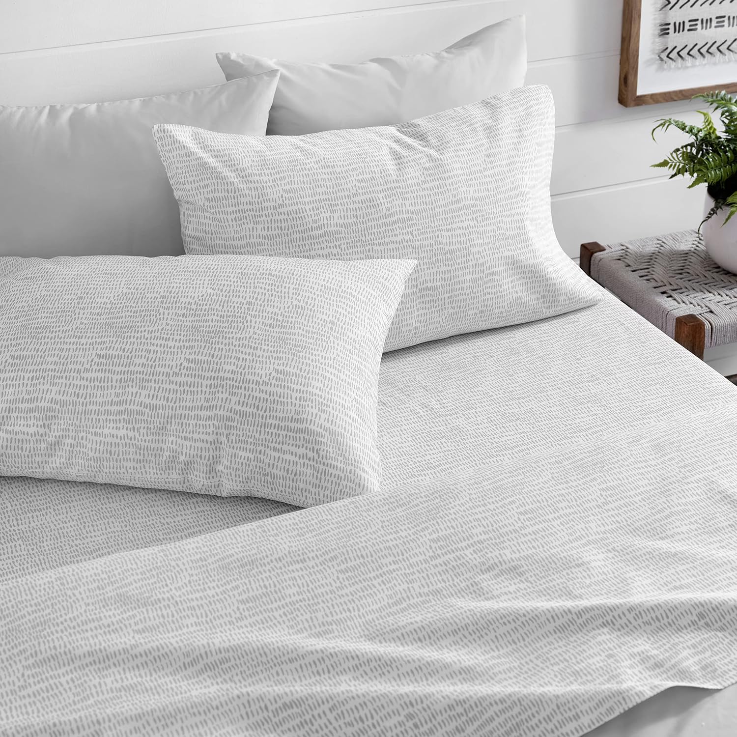 WELSPUN BASICS Theo 100% Cotton Percale Printed Sheet Set | Full | Storm Cloud Gray | Classic Percale Weave | Luxuriously Soft | Durable Bed Sheet Set | Oeko-Tex Certified |Made in Green