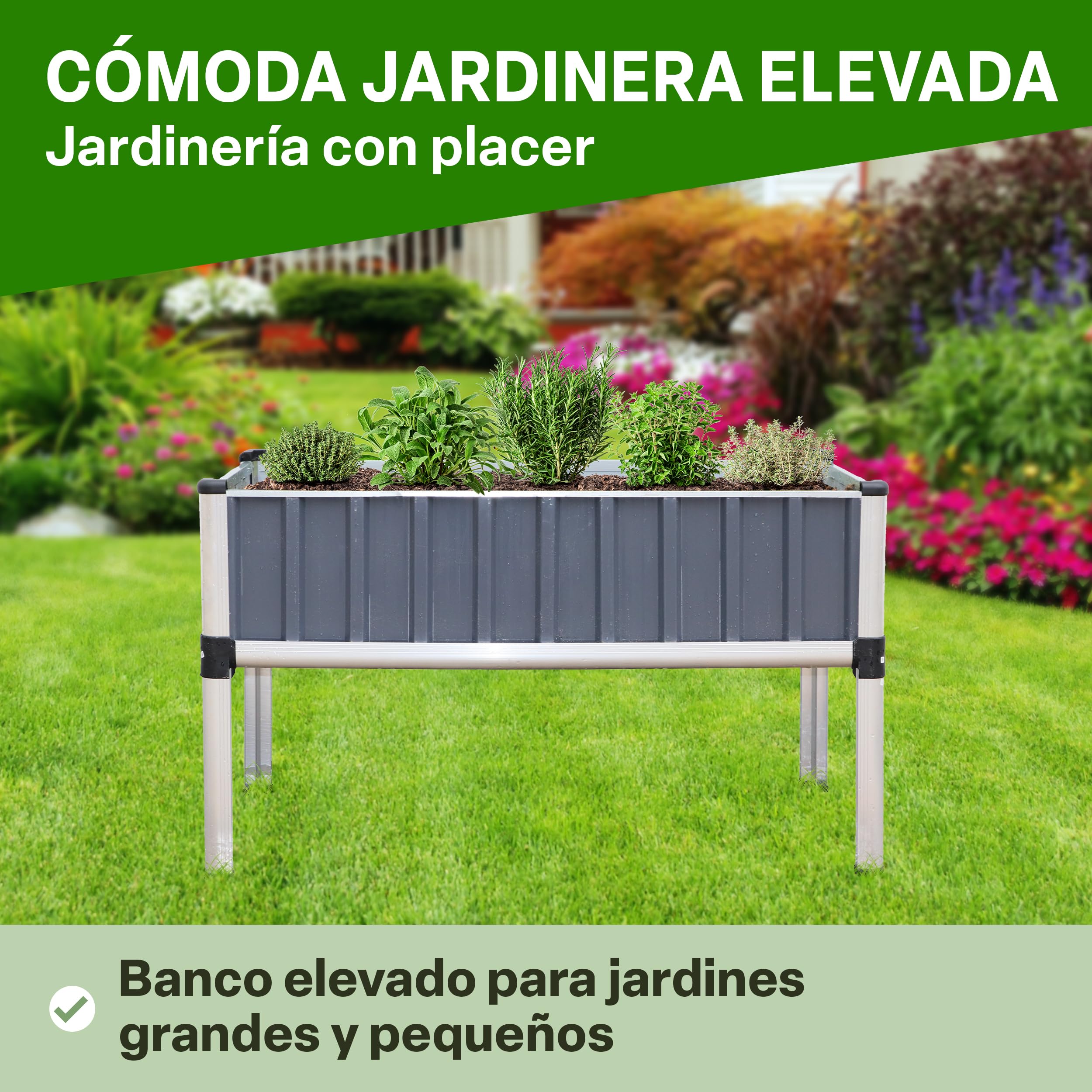 TTL Garden "Superior" - Bancal alto de aluminio con accesorio para semillero - 128 x 114 x 60 cm, gran aluminio de alta calidad con cubierta de invernadero, puertas y techo de policarbonato