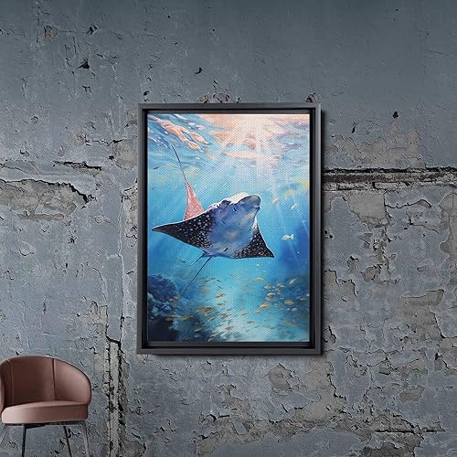 Miniatura 5 de Nautical Print on Canvas for Wall Decor, Ocean Fish Manta Ray Canvas Wall Art, Beach Print for Wall Hang, Turquoise Coastal Pictures Wall Decor,