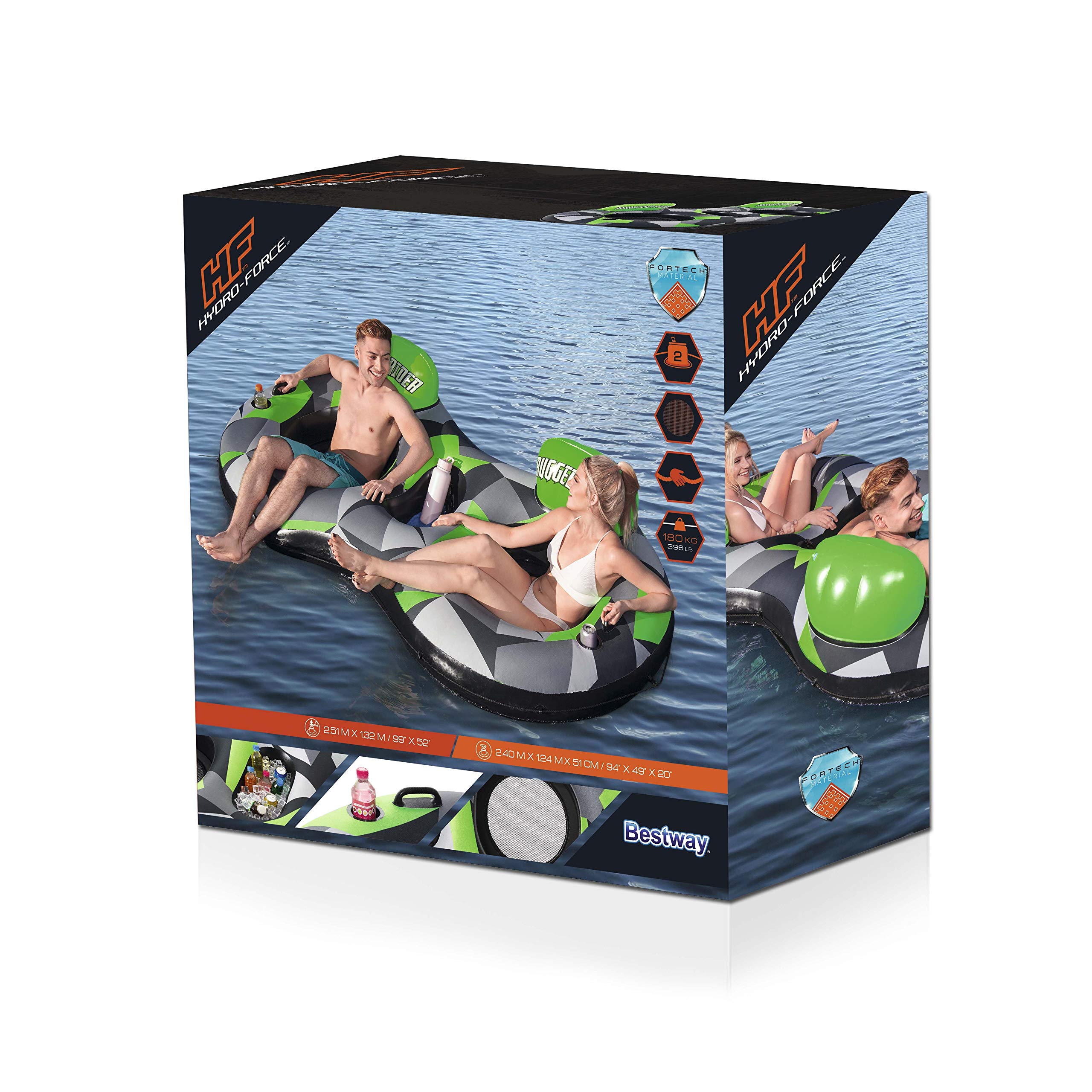 Bestway Hydro-Force 2-Personen Schwimmring mit Rückenlehne „Rugged Rider II“ 251 x 132 cm