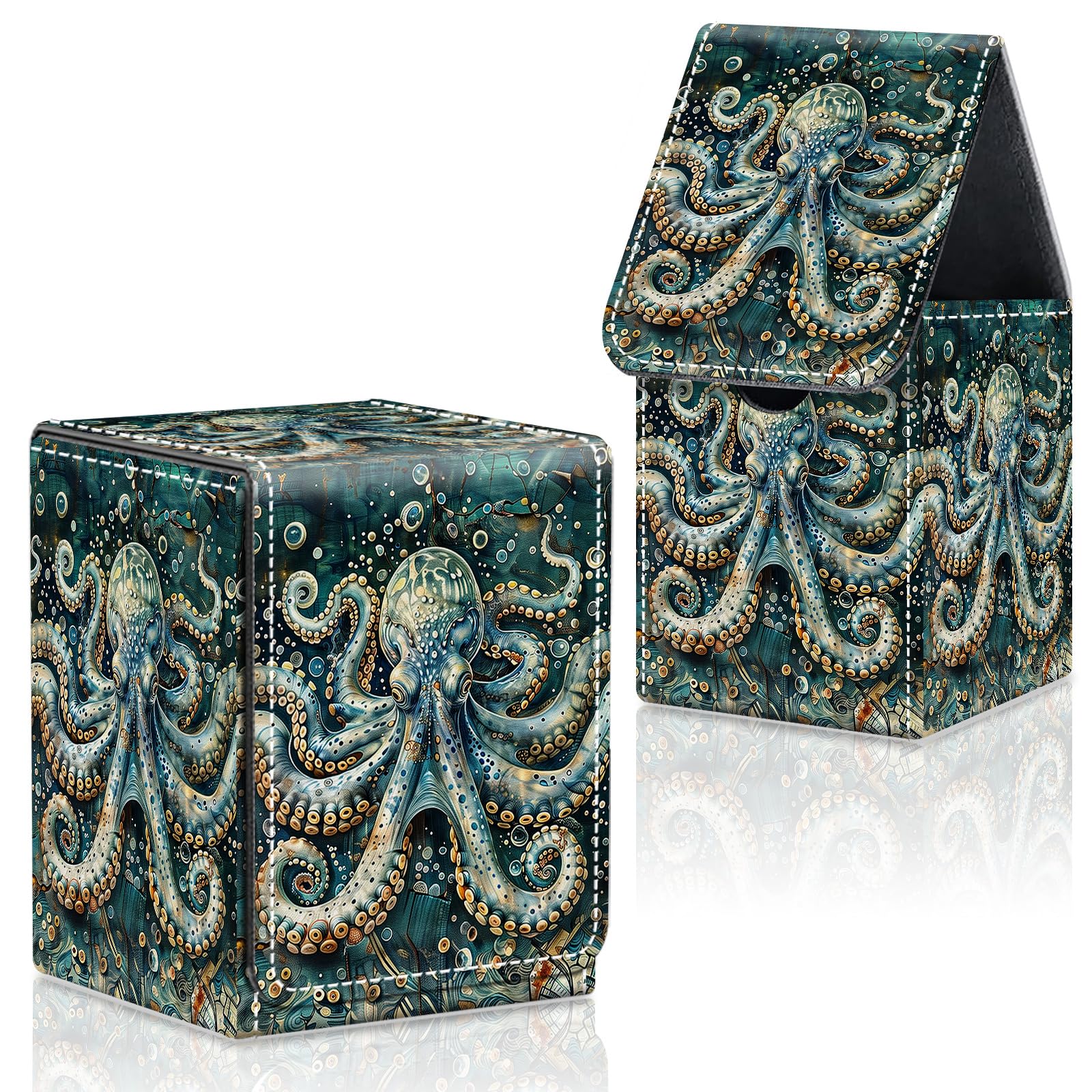 CAPAUNVDA Card Deck Box for MTG Commander Trading Cards with Magnetic Closure,Premium Card Storage Box Case Cover for MTG TCG CCG Magic Cards,Cool Octopus