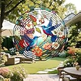 GudaAphrmix Hummingbird Wind Spinner, Hanging Wind Spinners for Outdoor Garden Yard Patio Decoration, 12in 3D Stainless Steel Kinetic Flying Bird Art Ornaments Sculpture, Unique Gifts for Women Men