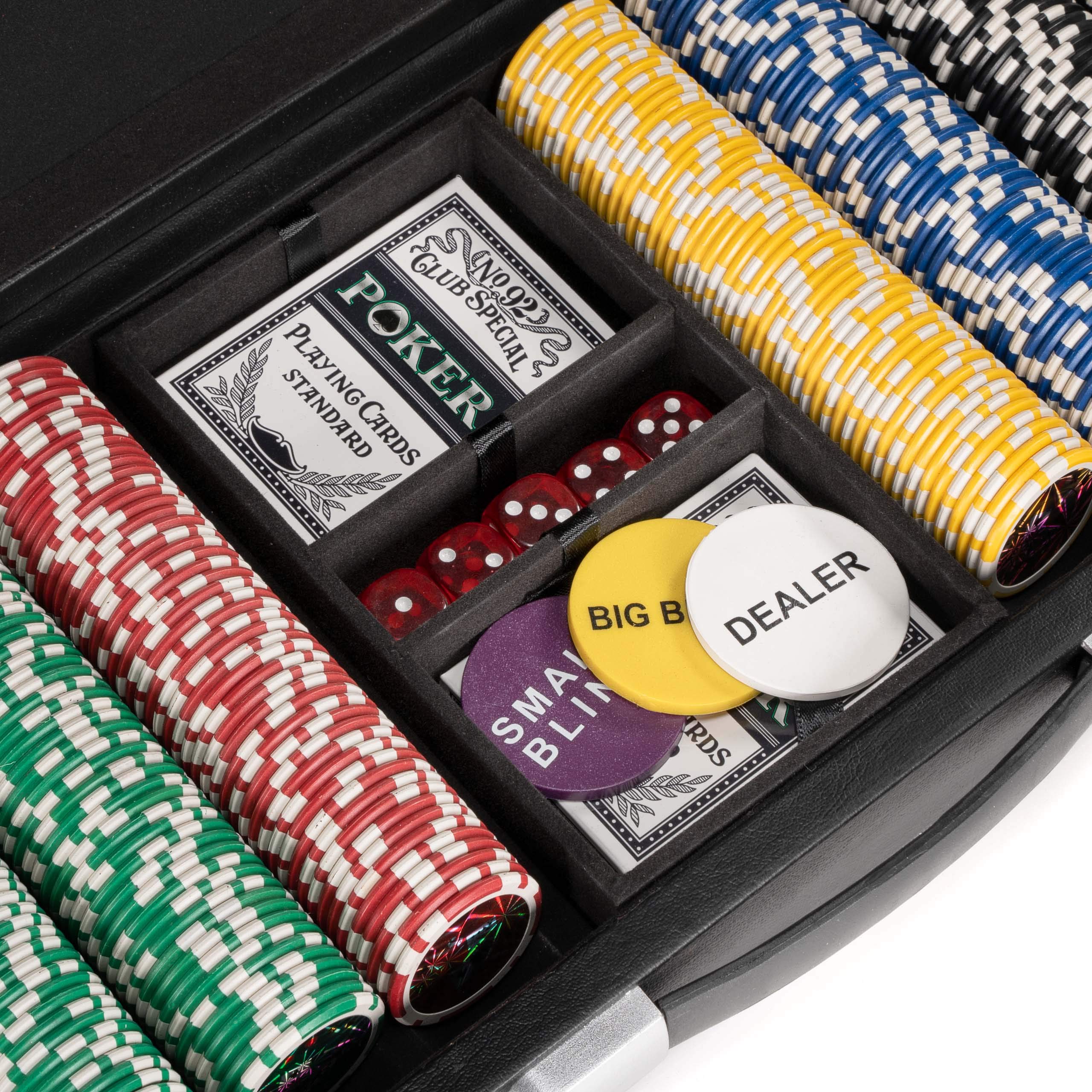 Nexos Trading Pokerkoffer Leder Deluxe mit 500 Ocean Champion Chips abgerundet hochwertige Metallkern Jetons 12 g Pokerset mit viel Zubehör Black Jack Texas Holdem