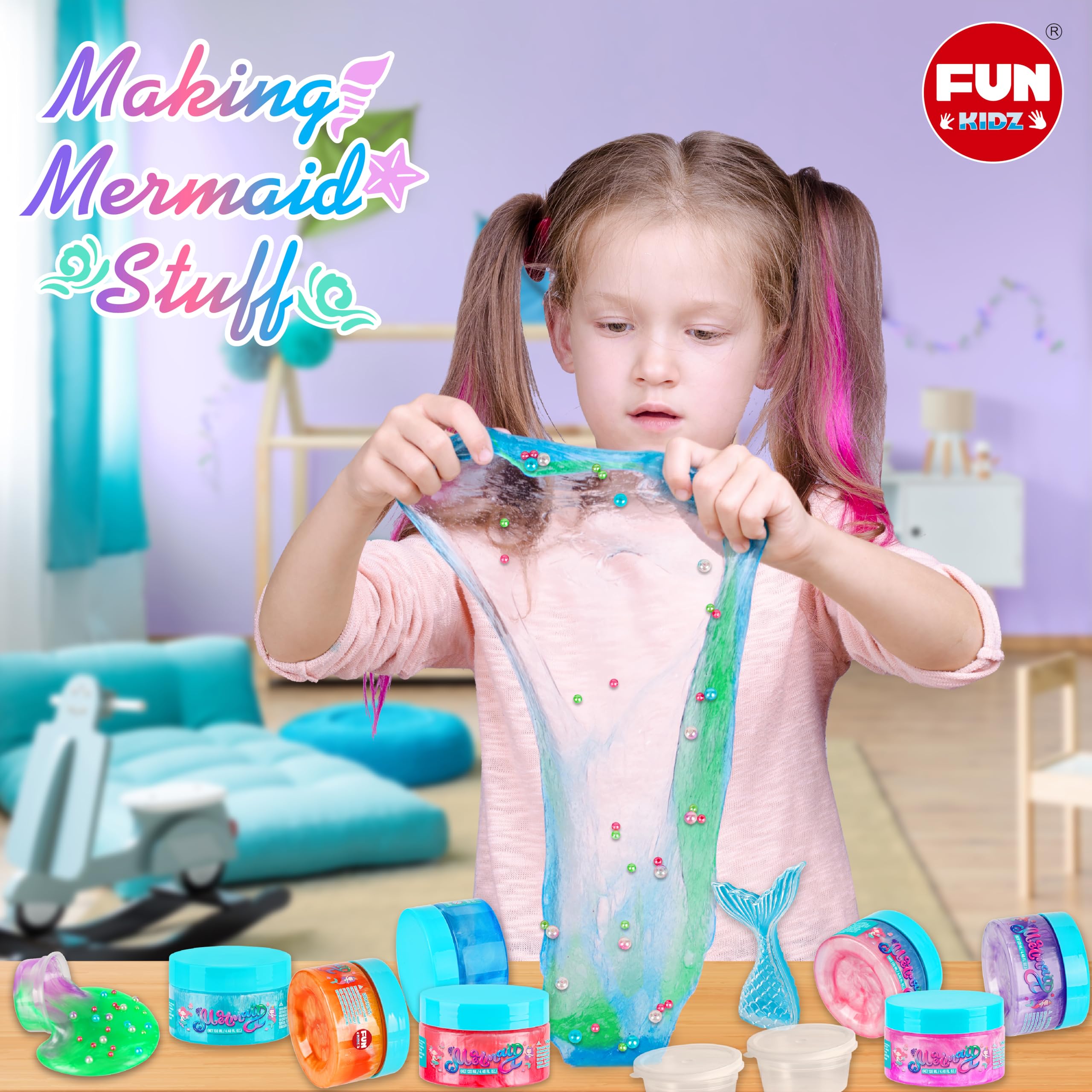 Amazon | FunKidz 35.16 FL OZ サマーマーメイドスライムトイ 6~8歳の