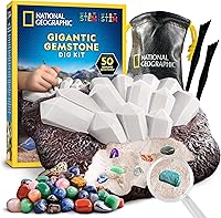 National Geographic Gigantic Gemstone Dig Kit: Excavate 50 Real Gems from Giant Brick, Kids STEM Geology Toy with Tools & Guide