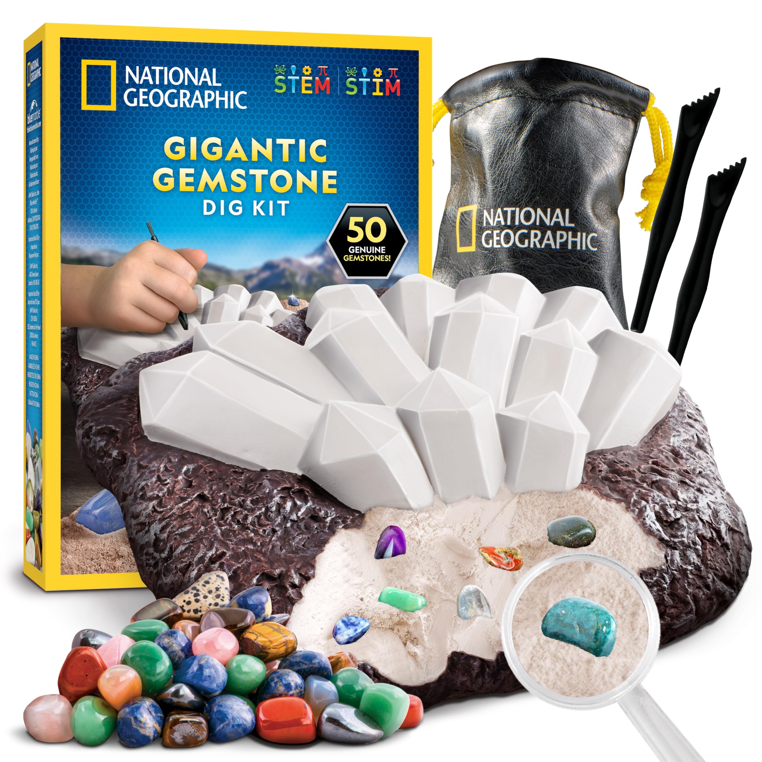 NATIONAL GEOGRAPHIC Gigantic Gemstone Dig Kit – Excavate 50 Real Gems from a Giant Dig Brick, Gem Mining Kit for Kids, STEM Rock Collection Activity, Includes Tools & Learning Guide — image 1