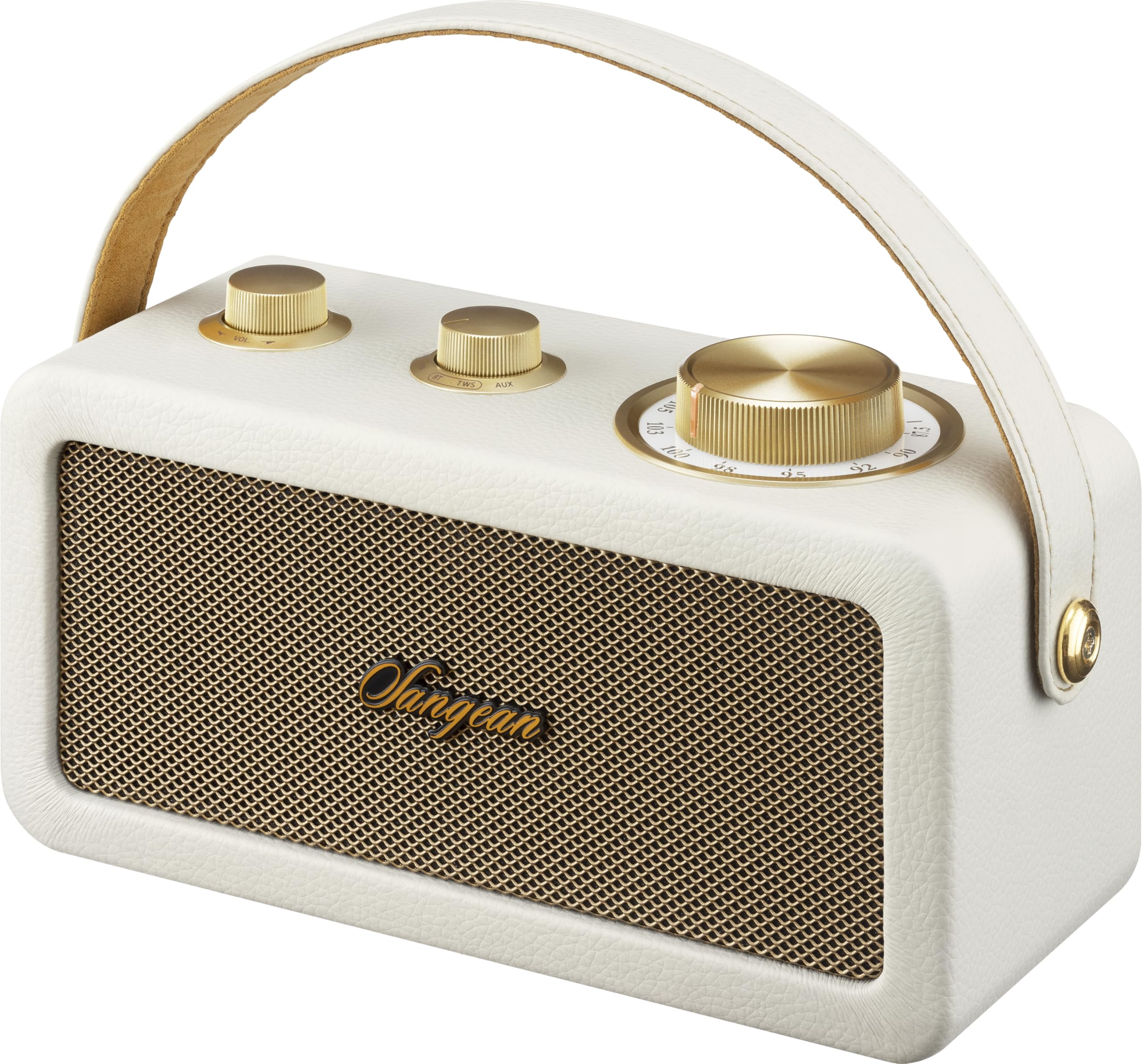 Sangean RA-101 Radio sans Fil FM Bluetooth, AUX Rechargeable Ivoire, Or