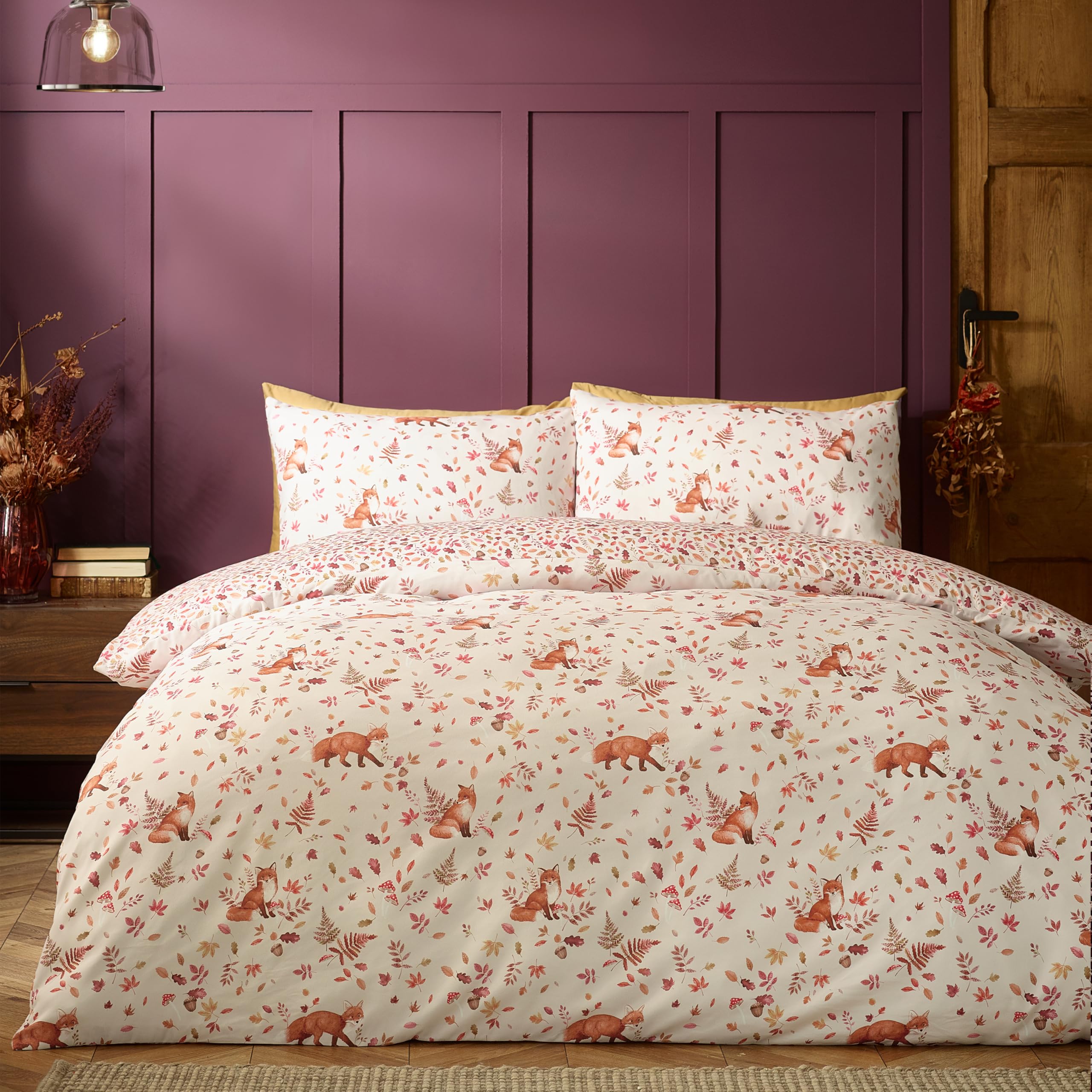 Catherine Lansfield Woodland Fox So Soft Reversible Super King Duvet Cover Set with Pillowcases Natural