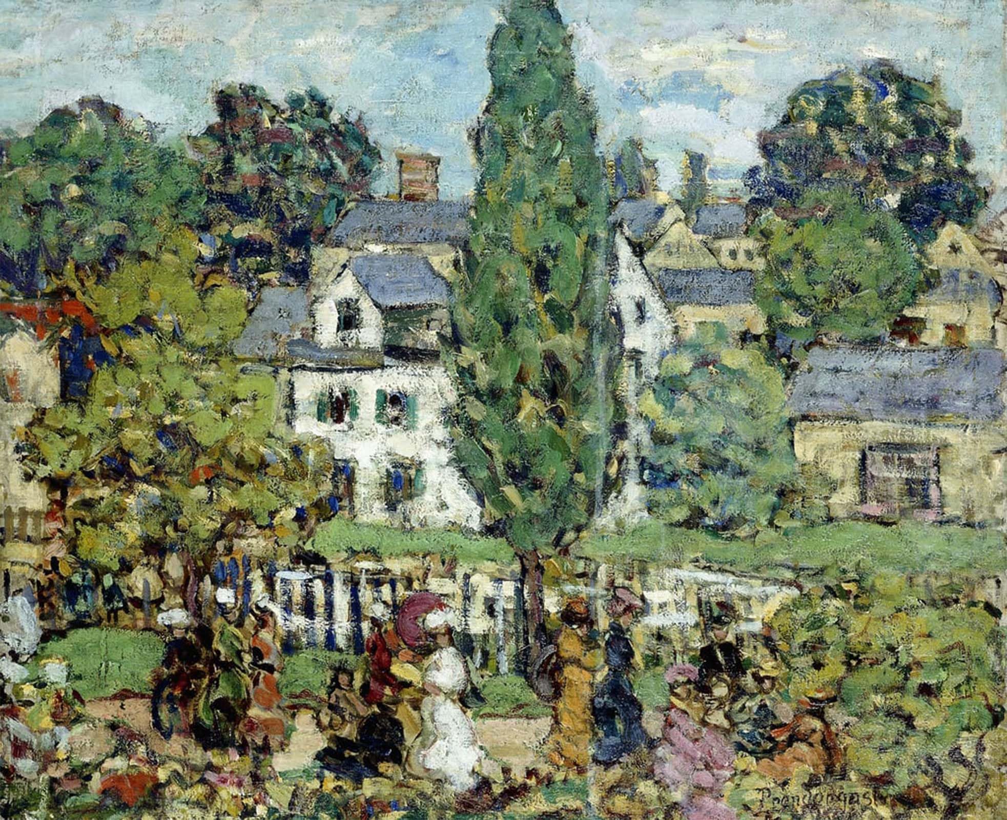 POSTERIIk Vintage Classic Picture Landscape Artwork Afternoon Stroll Summer by Maurice Brazil Prendergast Portrait Canvas Painting for Office Home Decor 60x90cm
