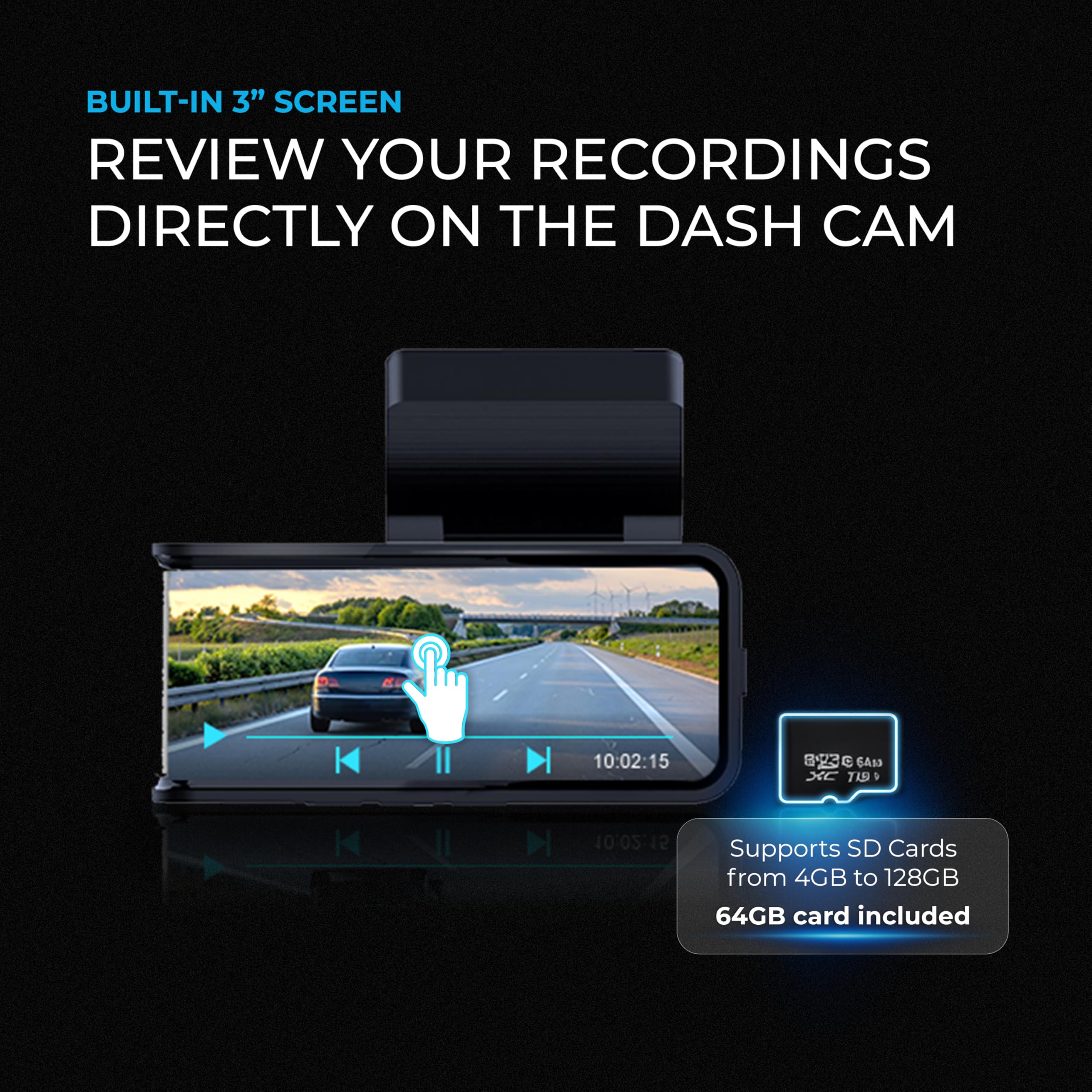 AutoSky Podwójna kamera na deskę rozdzielczą 4K z GPS i Wi-Fi – kamera przednia 4K Ultra HD, kamera tylna 1080p, szeroki kąt 140°, czujnik G, nagrywanie w pętli i poklatkowe, widoczność w nocy