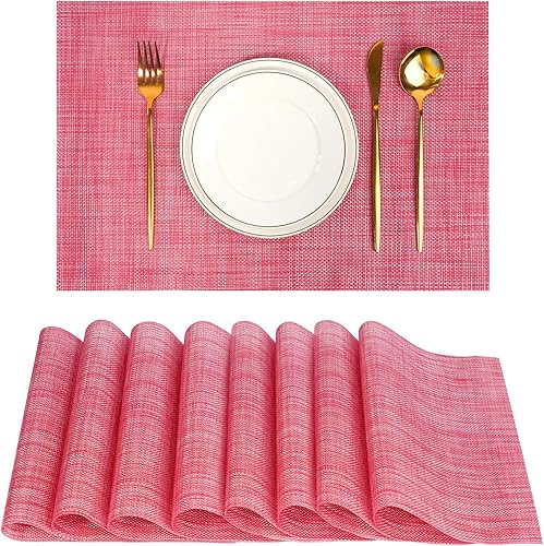 Miniatura 8 de Juego de 8 manteles individuales, antideslizantes, tejido de PVC, fáciles de limpiar, resistentes al calor, para cocina, comedor, decoración Caqui