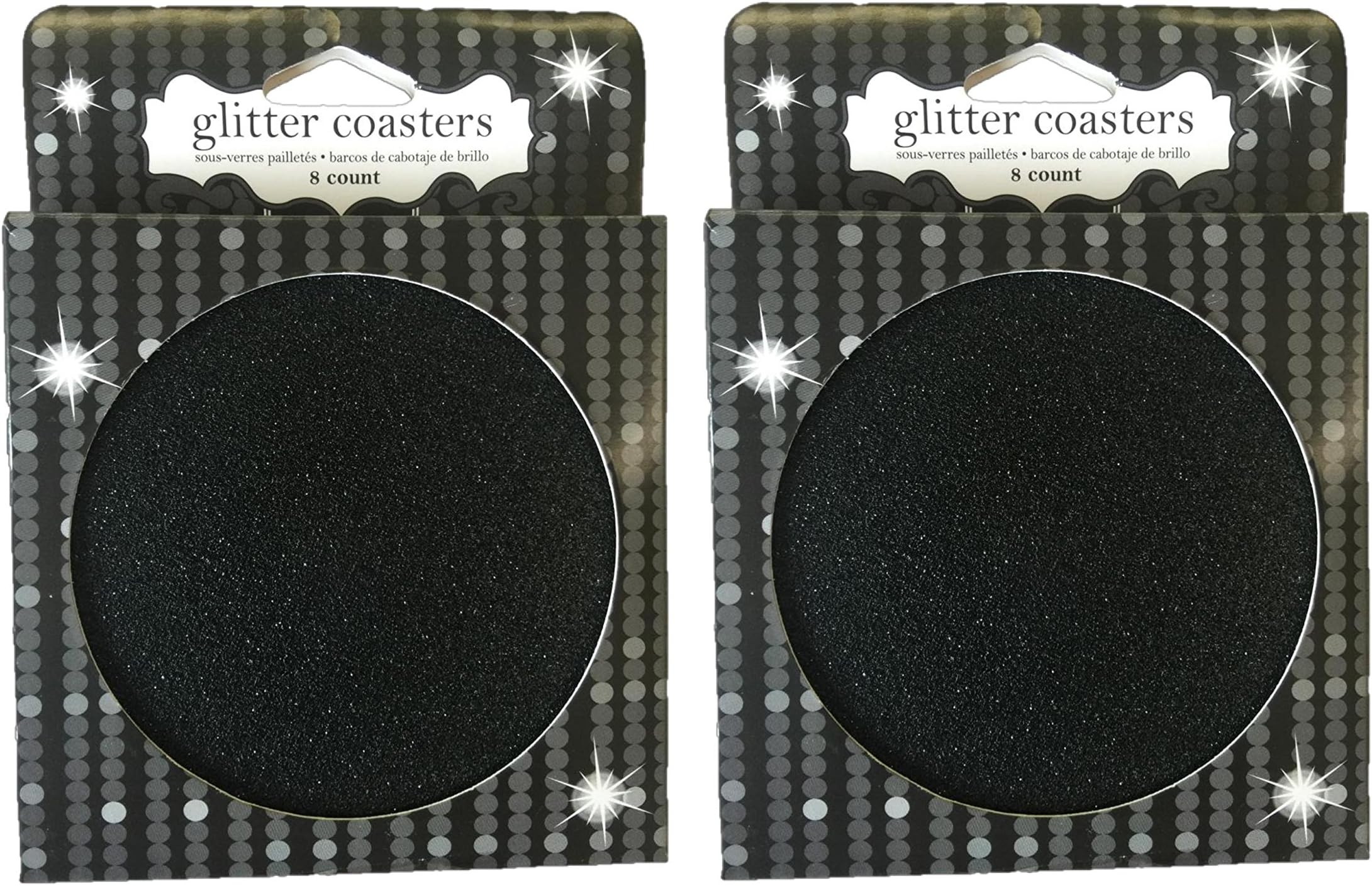 Cardboard Disposable Drink Coasters 16 Per Set |Black Glitter|8 Coasters Per Pkg. | Pack of 2 |