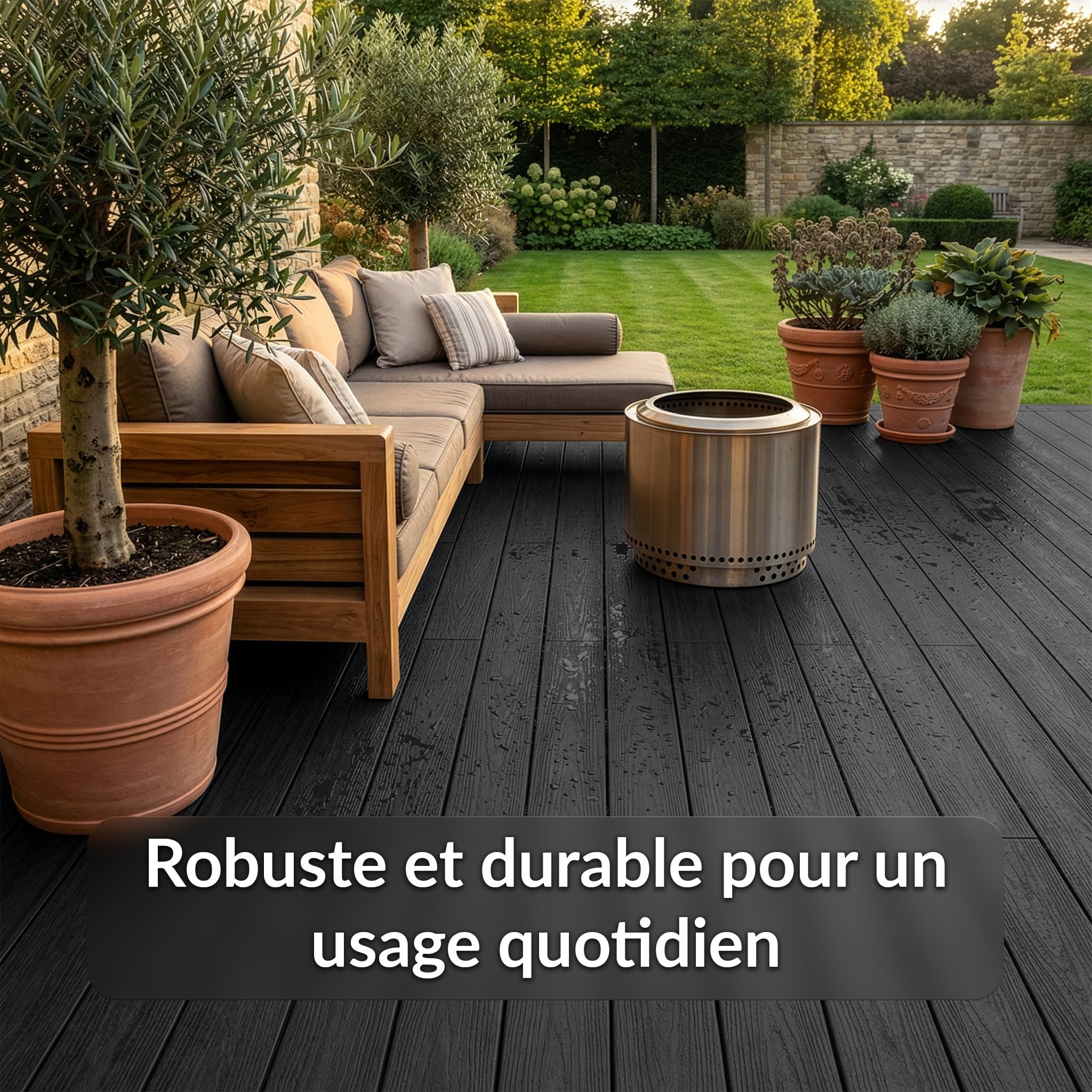 KARAT Lames de terrasse WPC Crown 220 × 14,6 cm – kit Complet 2 m² à Structure alvéolaire, avec sous-Structure & matériel de Montage, résistantes aux intempéries & aux UV (Anthracite, 220 × 14,6 cm)