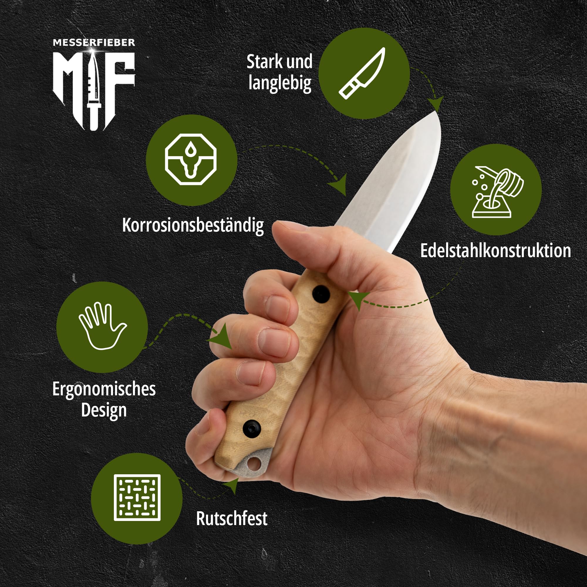 Messerfieber® Outdoormesser Waschbärklinge [Mit Stonewash-Finish & T10-Griff] – inkl. Lederscheide – Outdoor Messer für Bushcraft & Abenteuer – Survival Messer (Handgefertigt & Korrosionsbeständig)