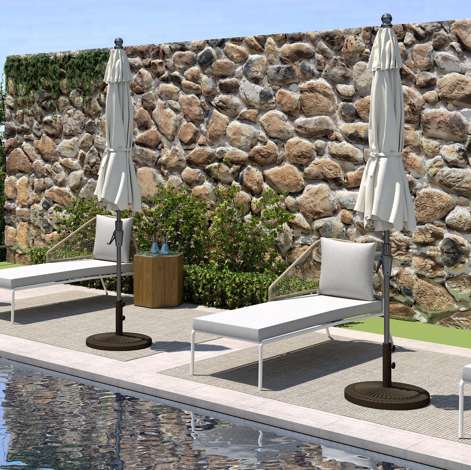 Helios&Hestia 31 lb Heavy Duty Round Plastic Built-in Cement Outdoor Umbrella Base, Concrete Stand Weight for Patio Market Table Umbrella, Bronze