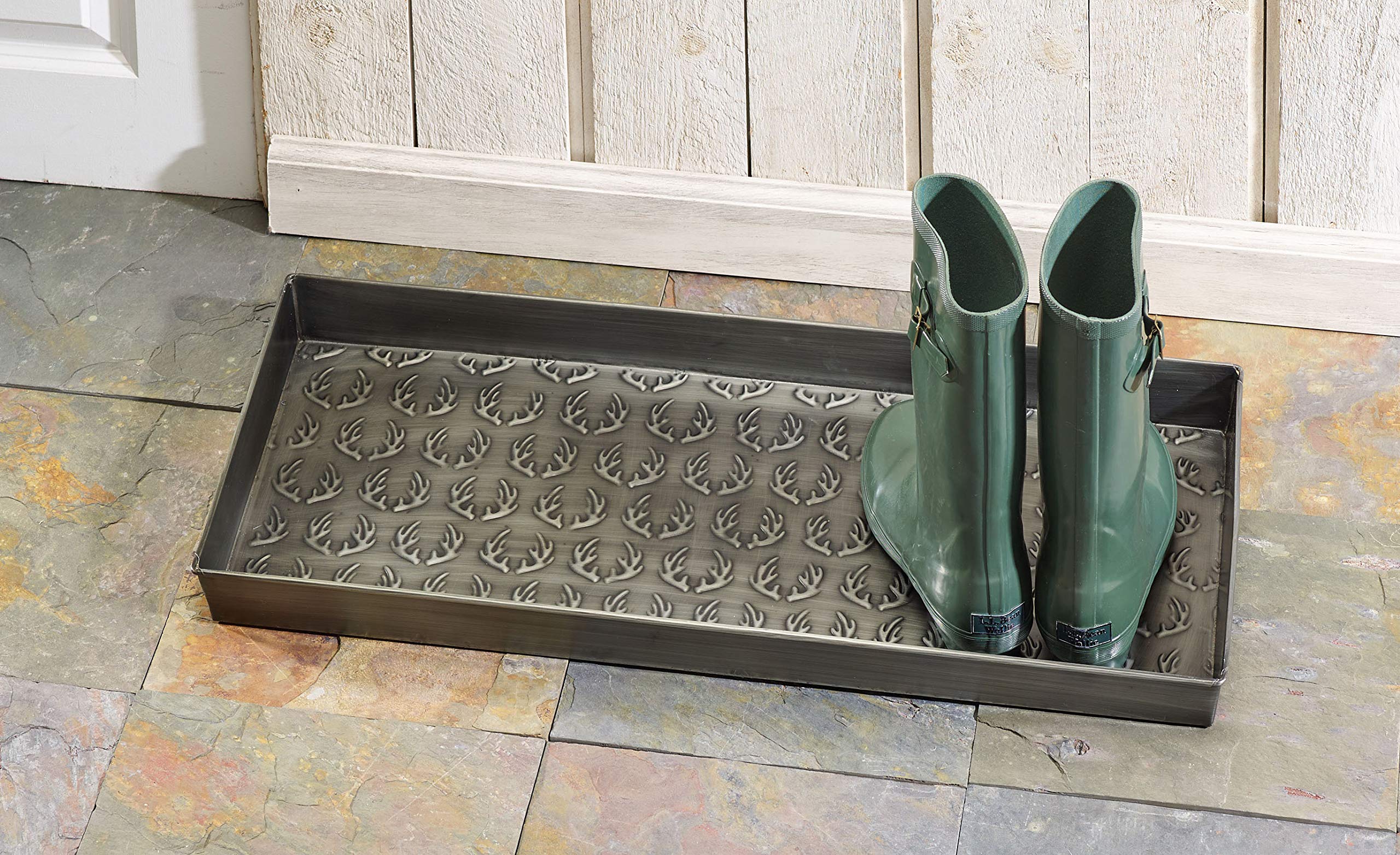 HF by LT Antlers Pattern Metal Boot-Tray 30 x 13 inches Antique Zinc Finish product thumbnail 5