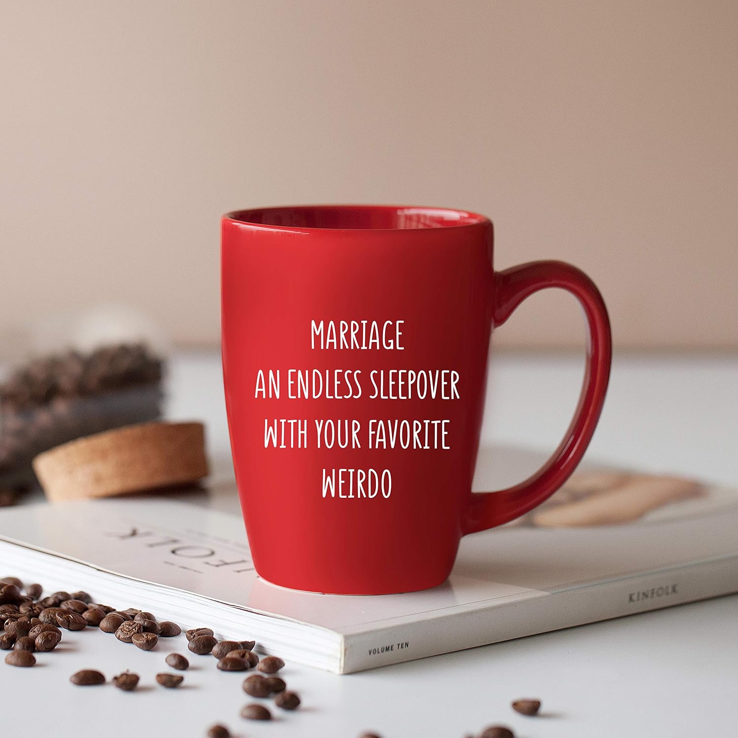 Marriage an Endless Sleepover - 14 oz Red Bistro Coffee Mug - Best Gift Ideas for Wife Husband Fiance' Him Her Couple - Birthday Christmas Valentines Day Anniversary Engagement Proposal Wedding Shower